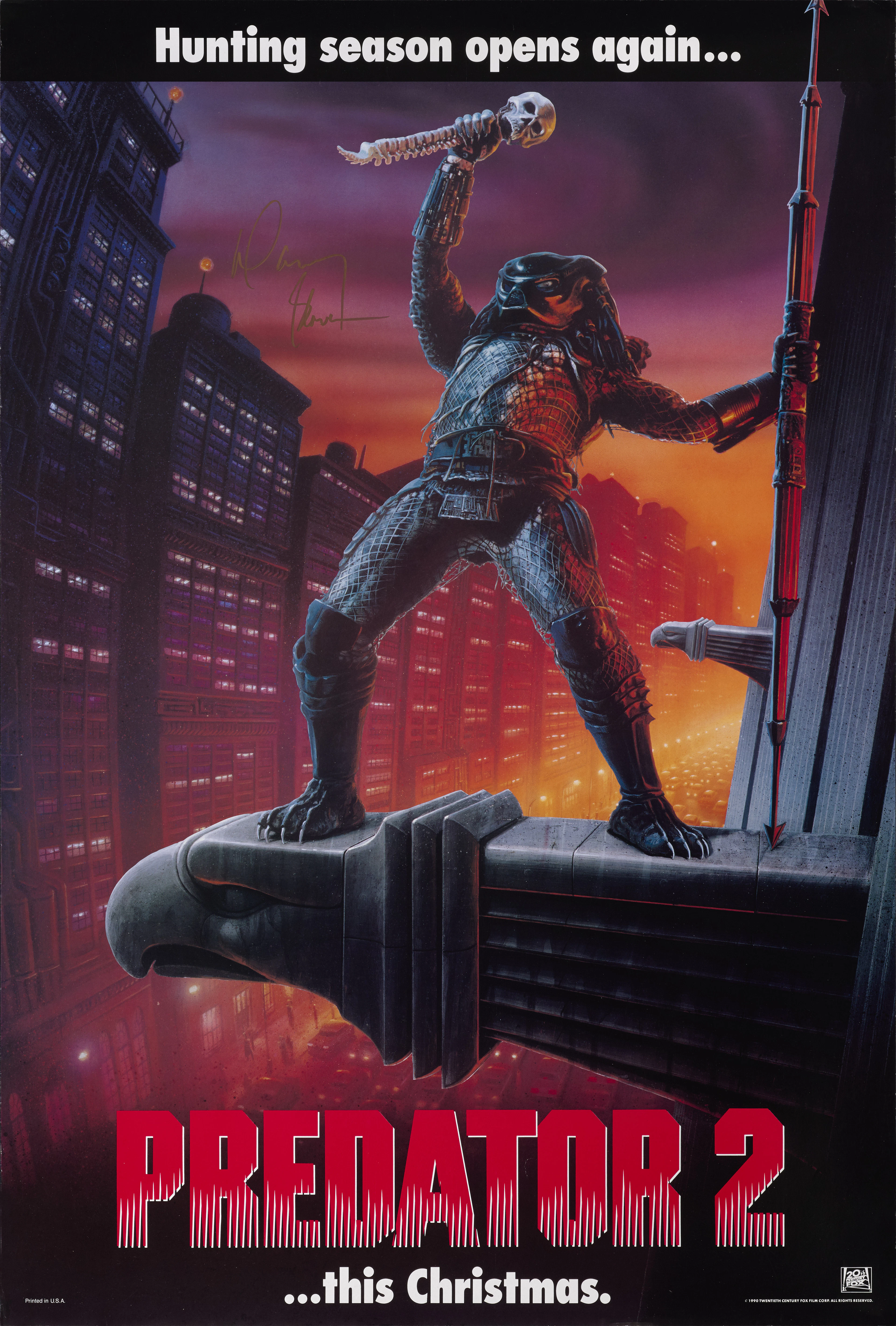 Predator 2 (1991) Poster, US, Advance, Signed by Danny Glover