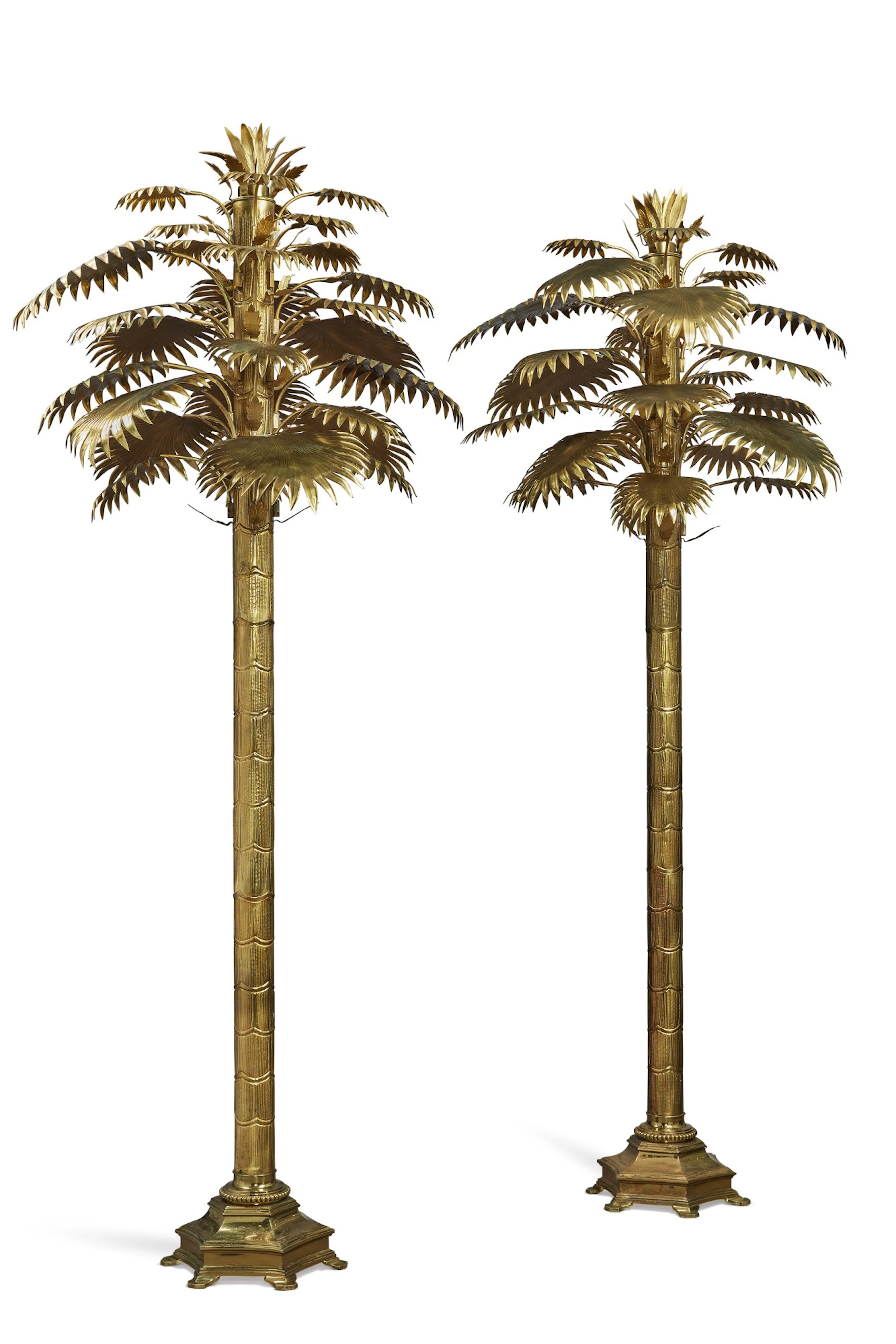 A Pair of Gilt Metal Standing Palms by Jansen, Mid-20th Century