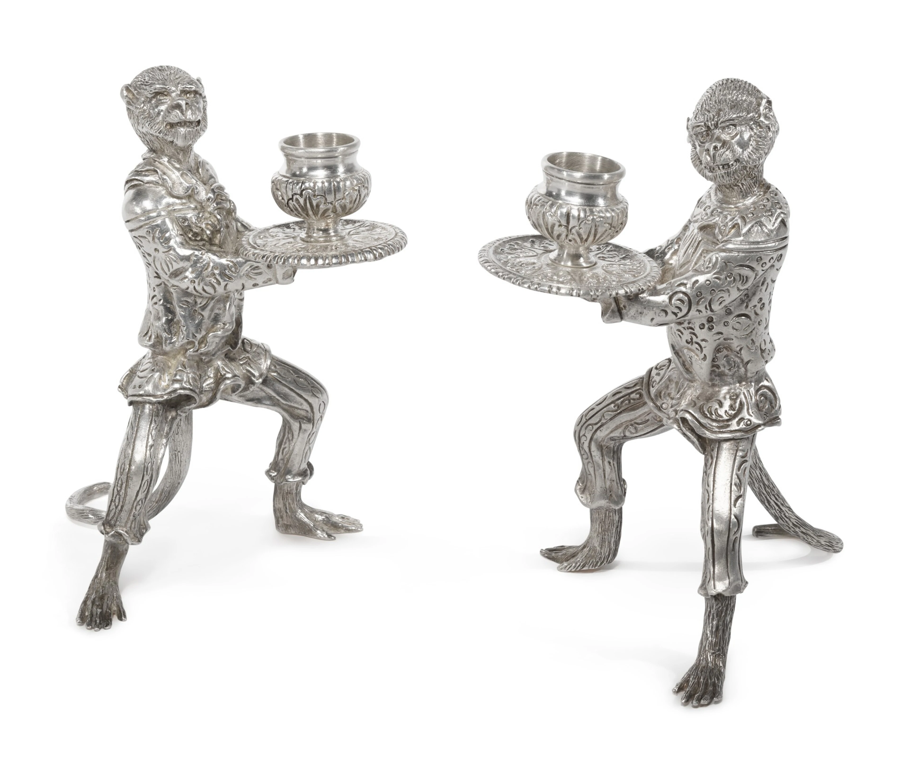 A Pair of American Silver Singerie Candle Holders