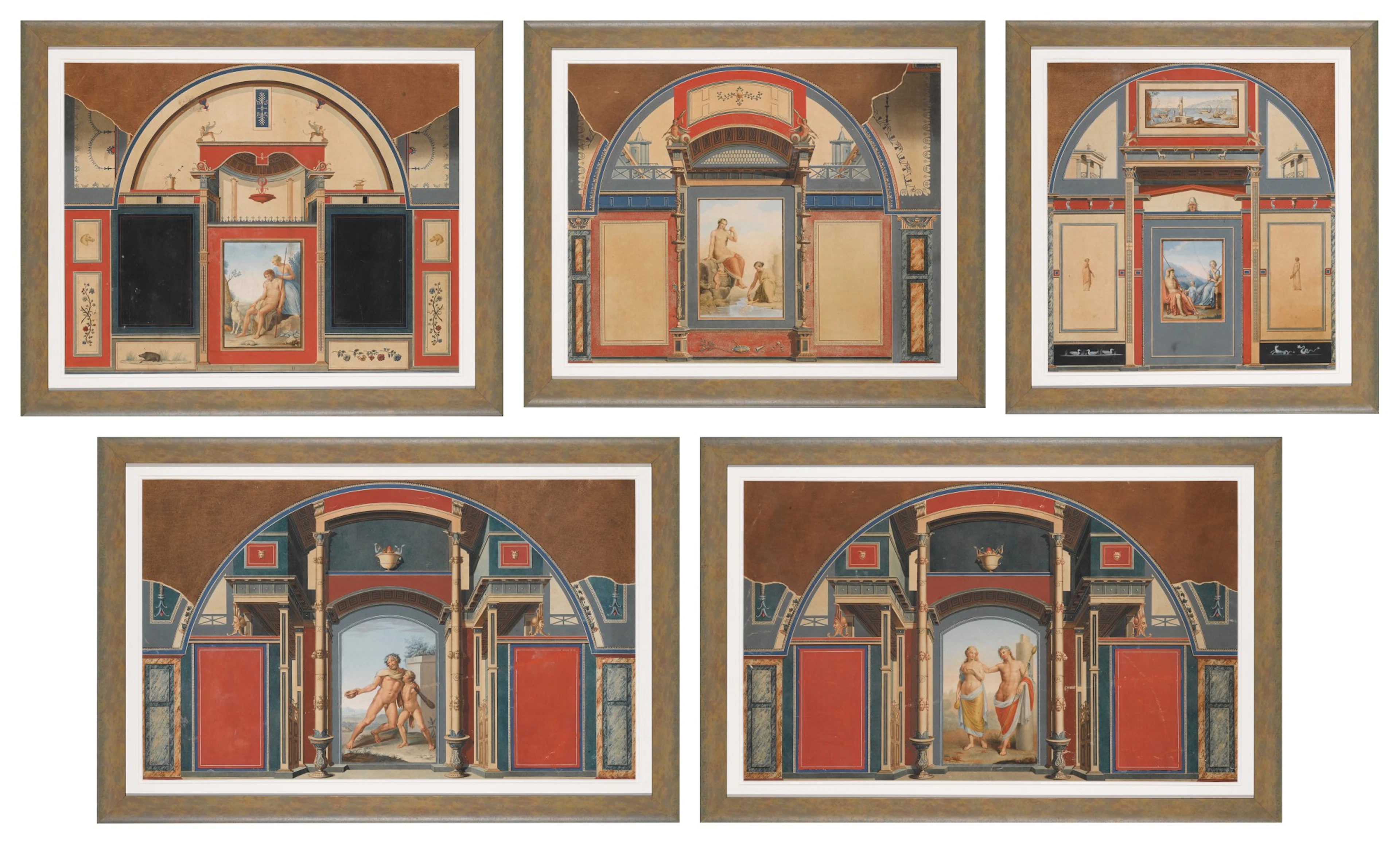 A set of five hand-coloured engravings depicting the...