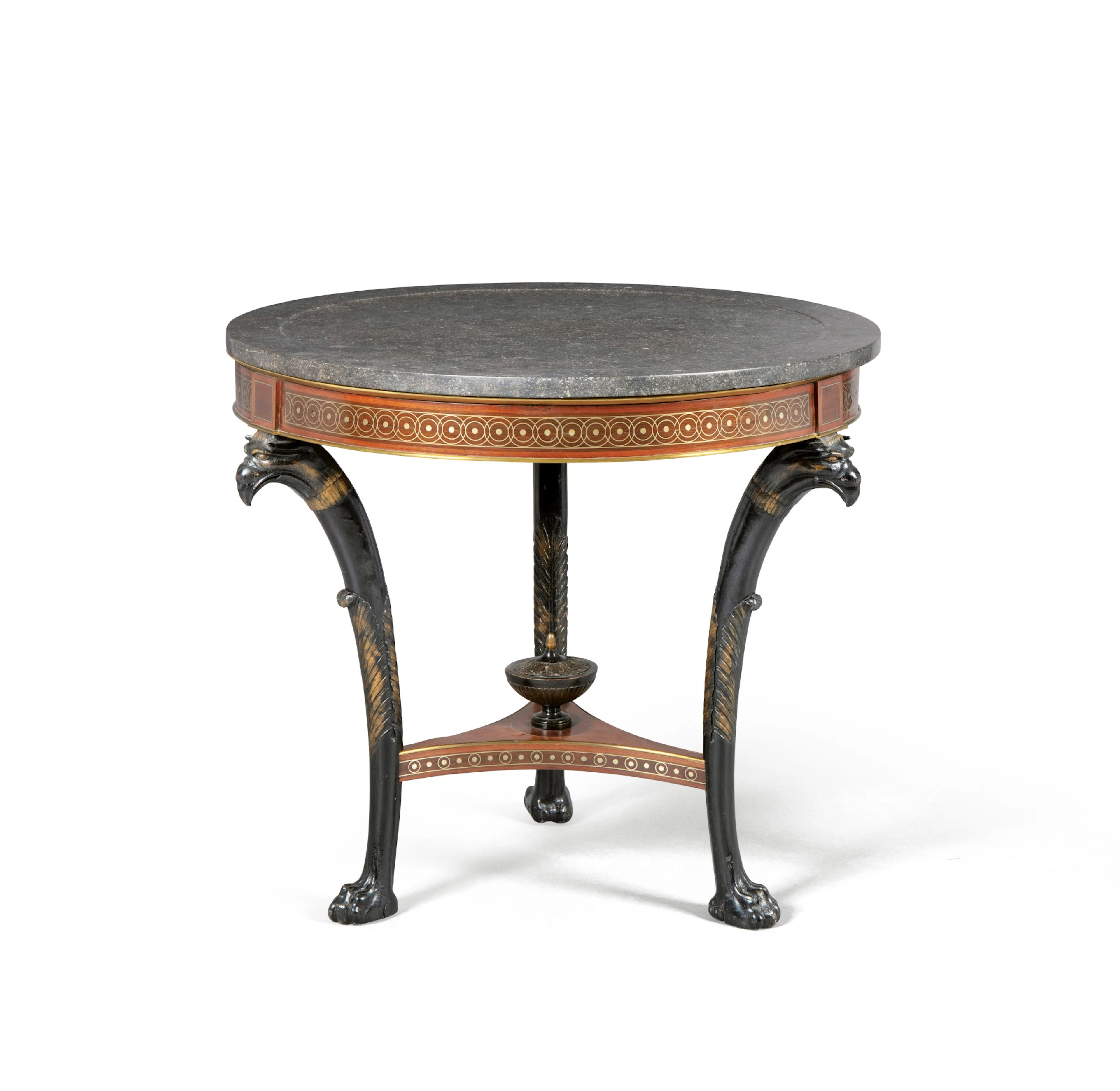 A brass inlaid mahogany ebonized wood guéridon