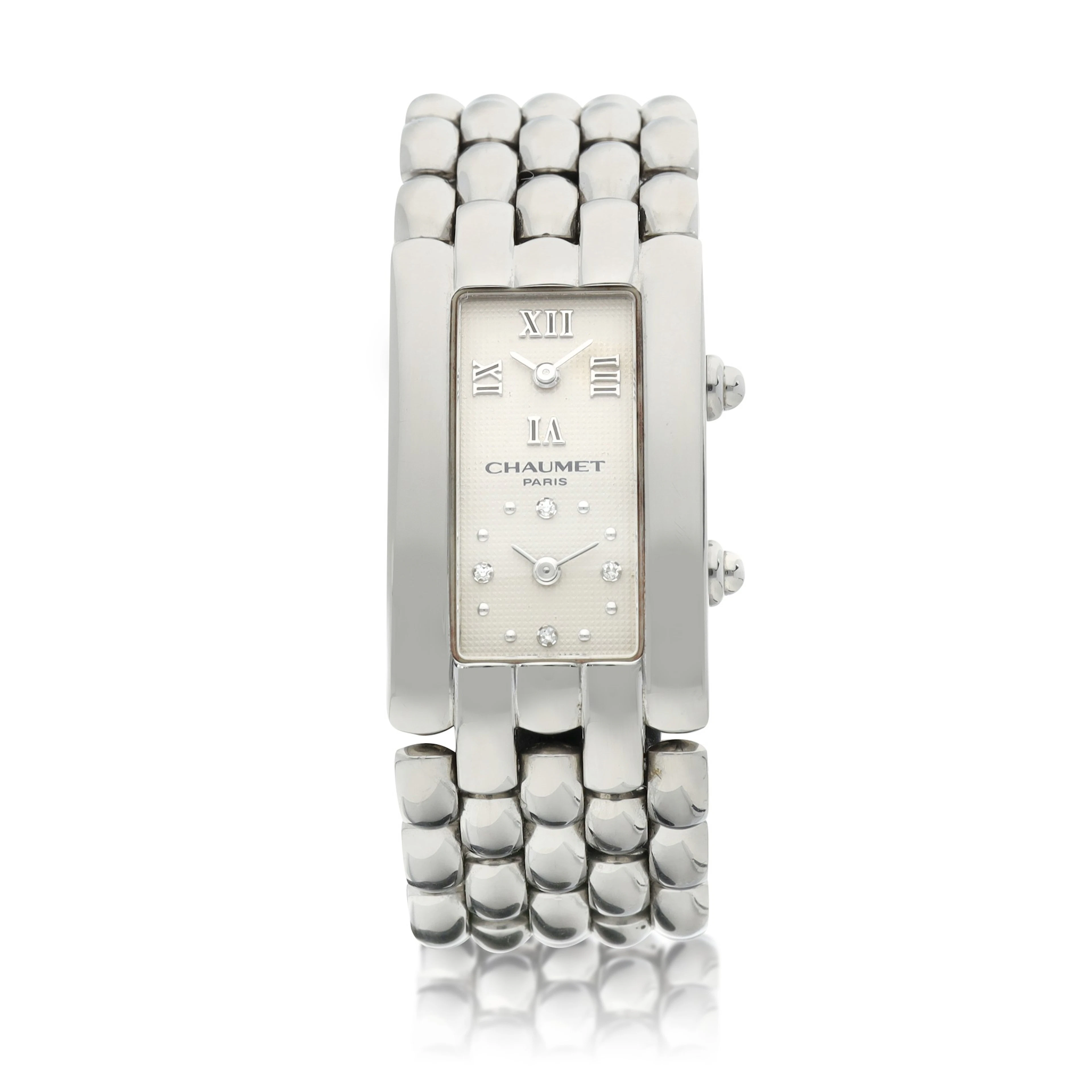 A stainless steel and diamond-set dual time zone bracelet watch