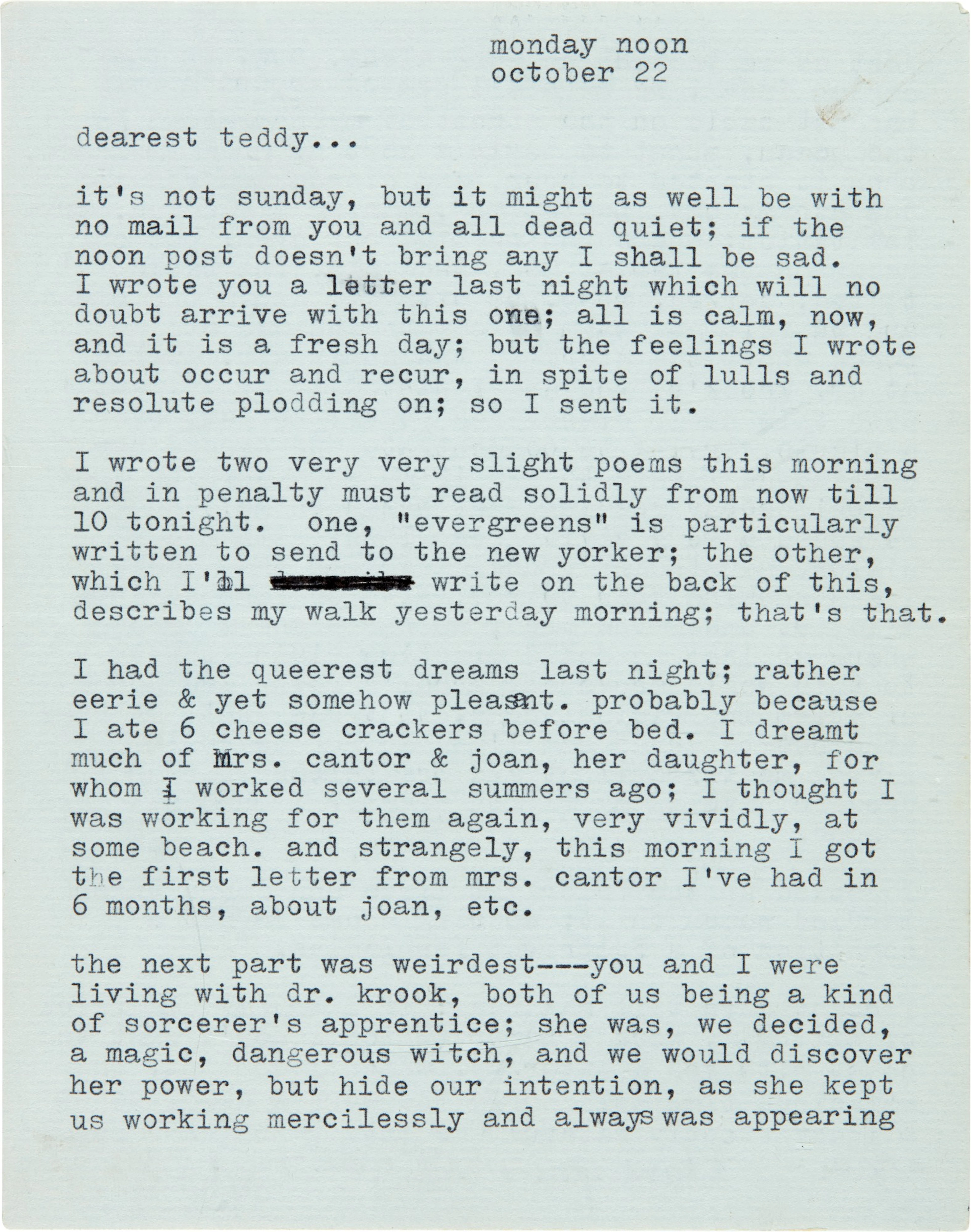 Sylvia Plath | Typed letter signed