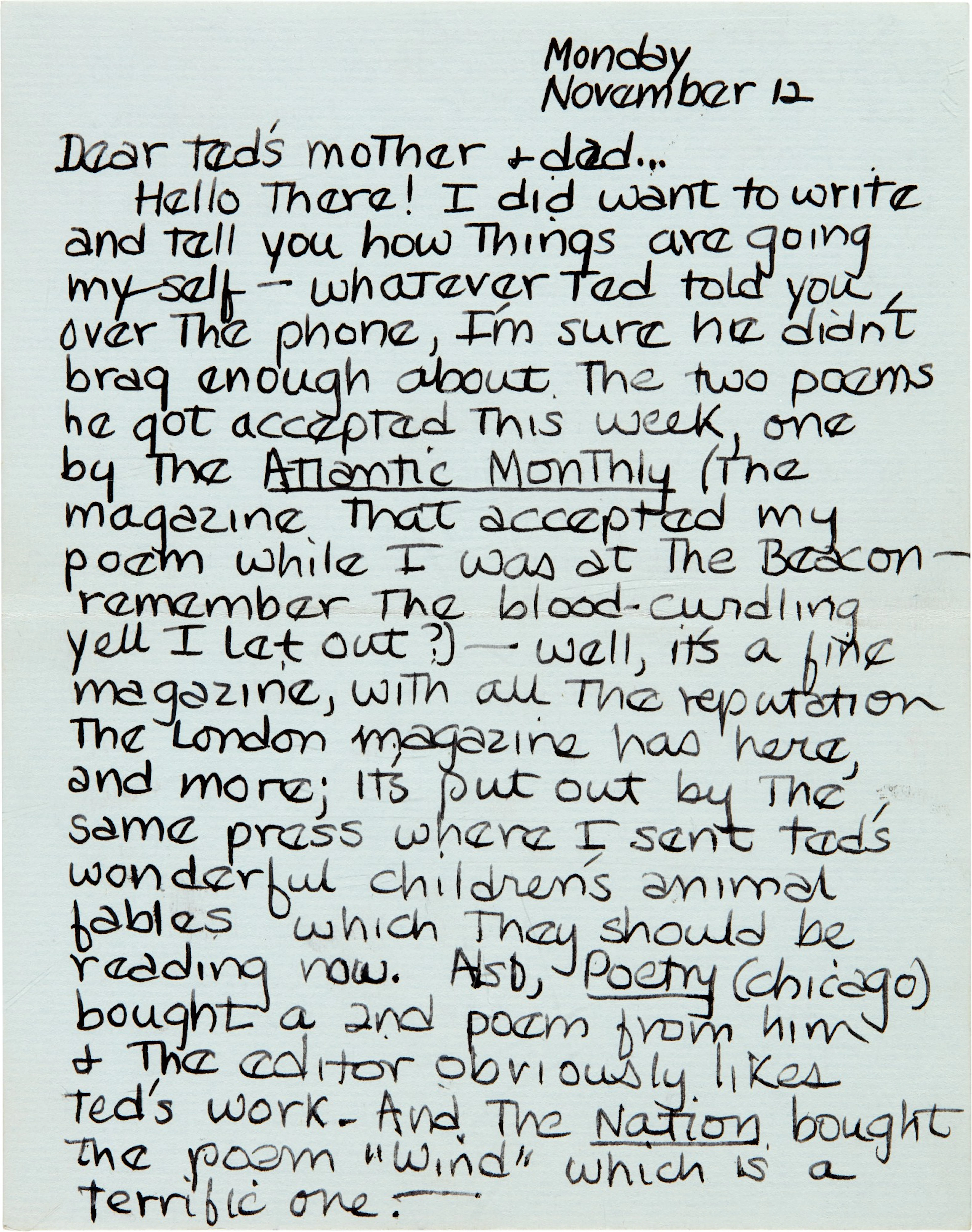 Sylvia Plath | Autograph letter signed