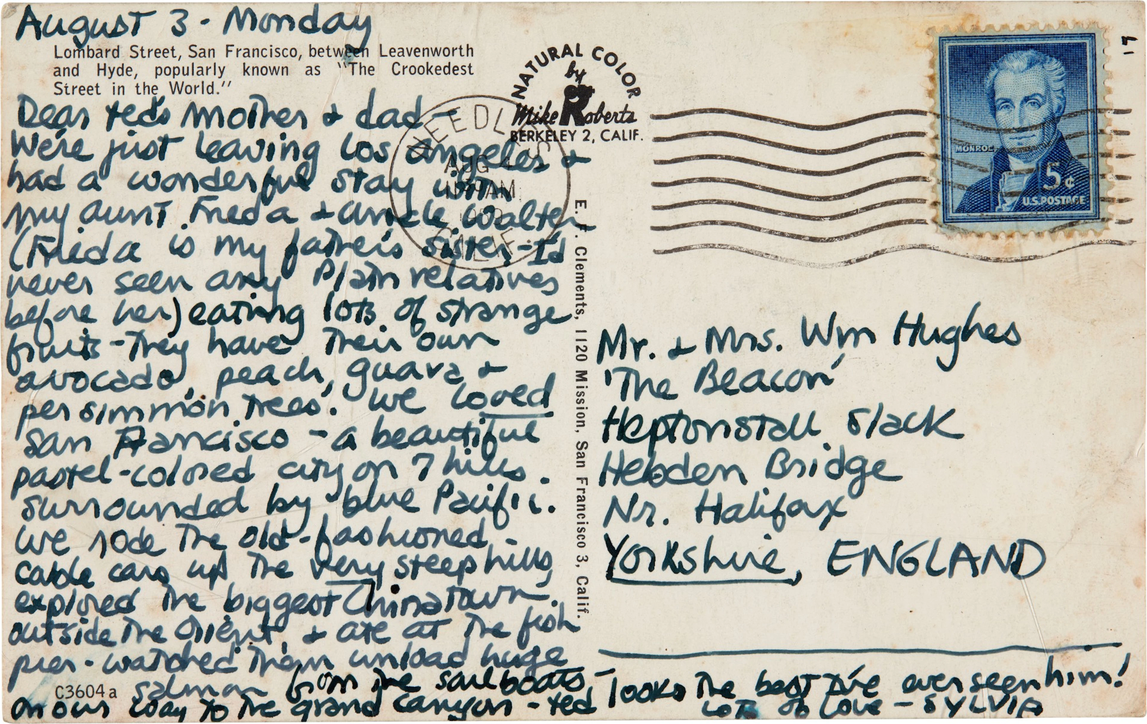 Sylvia Plath | Autograph postcard signed
