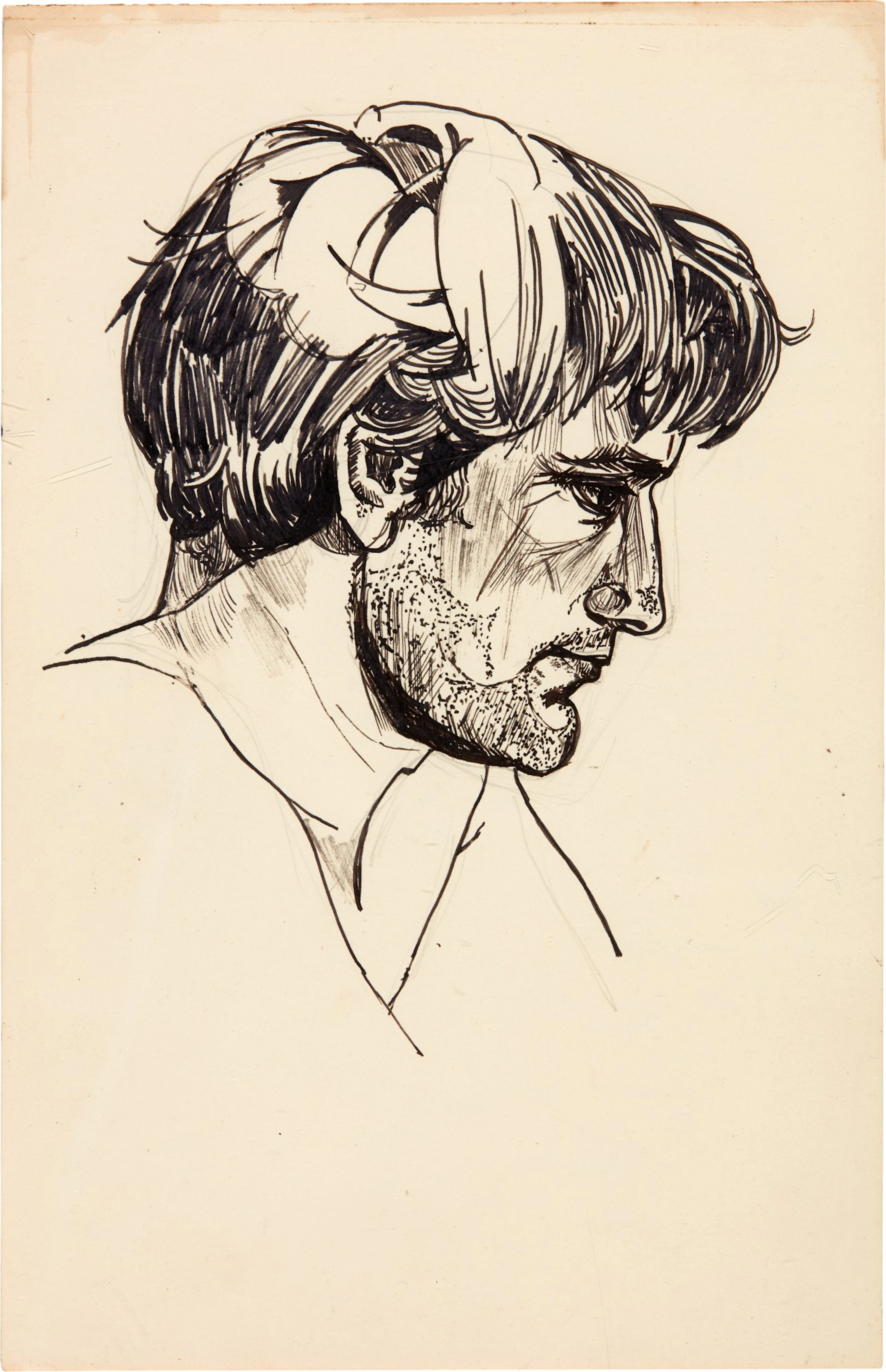 Sylvia Plath | Pen and ink portrait of Ted Hughes, [1956]