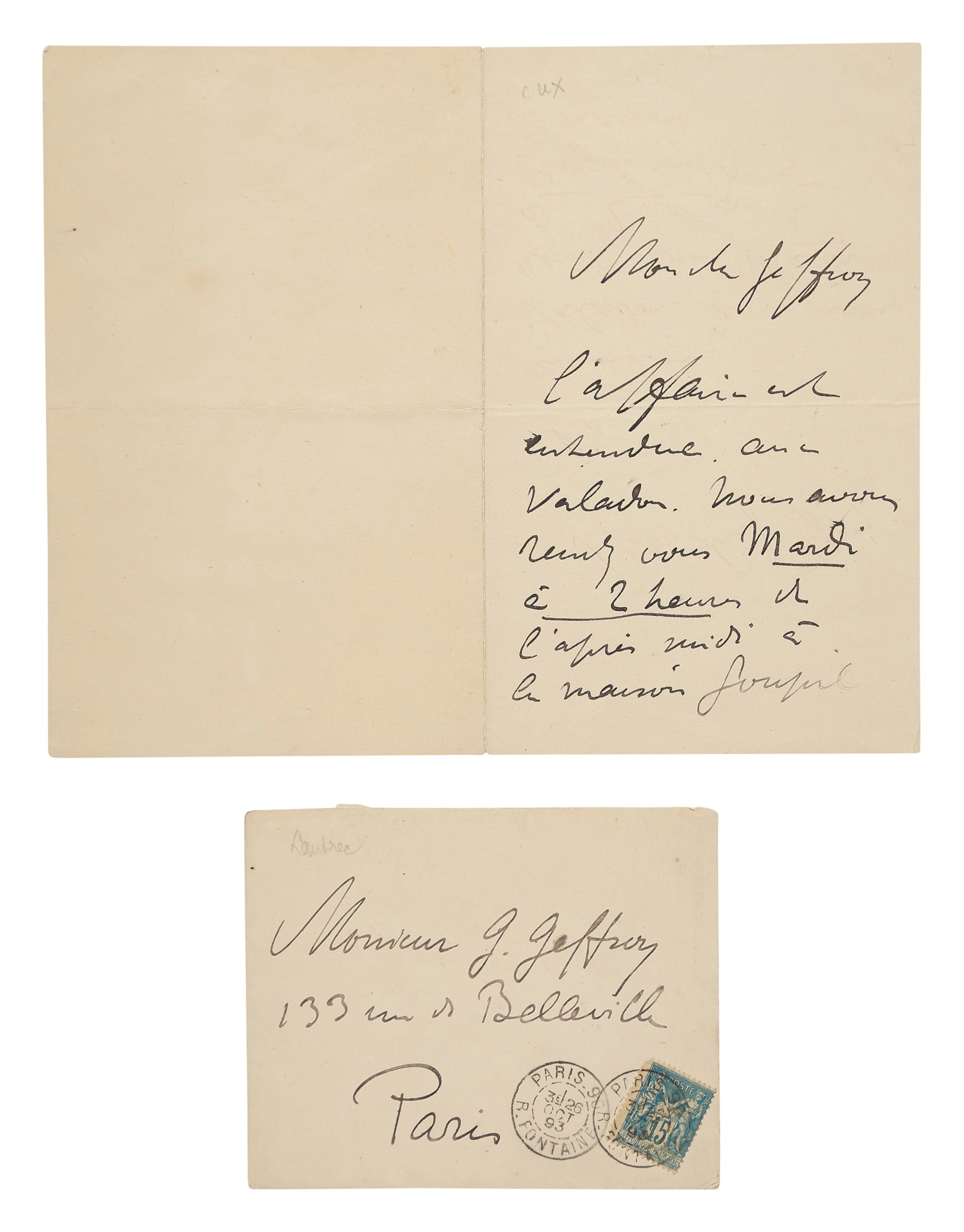 Toulouse-Lautrec, Henri de | A letter to journalist and critic Gustave Geffroy