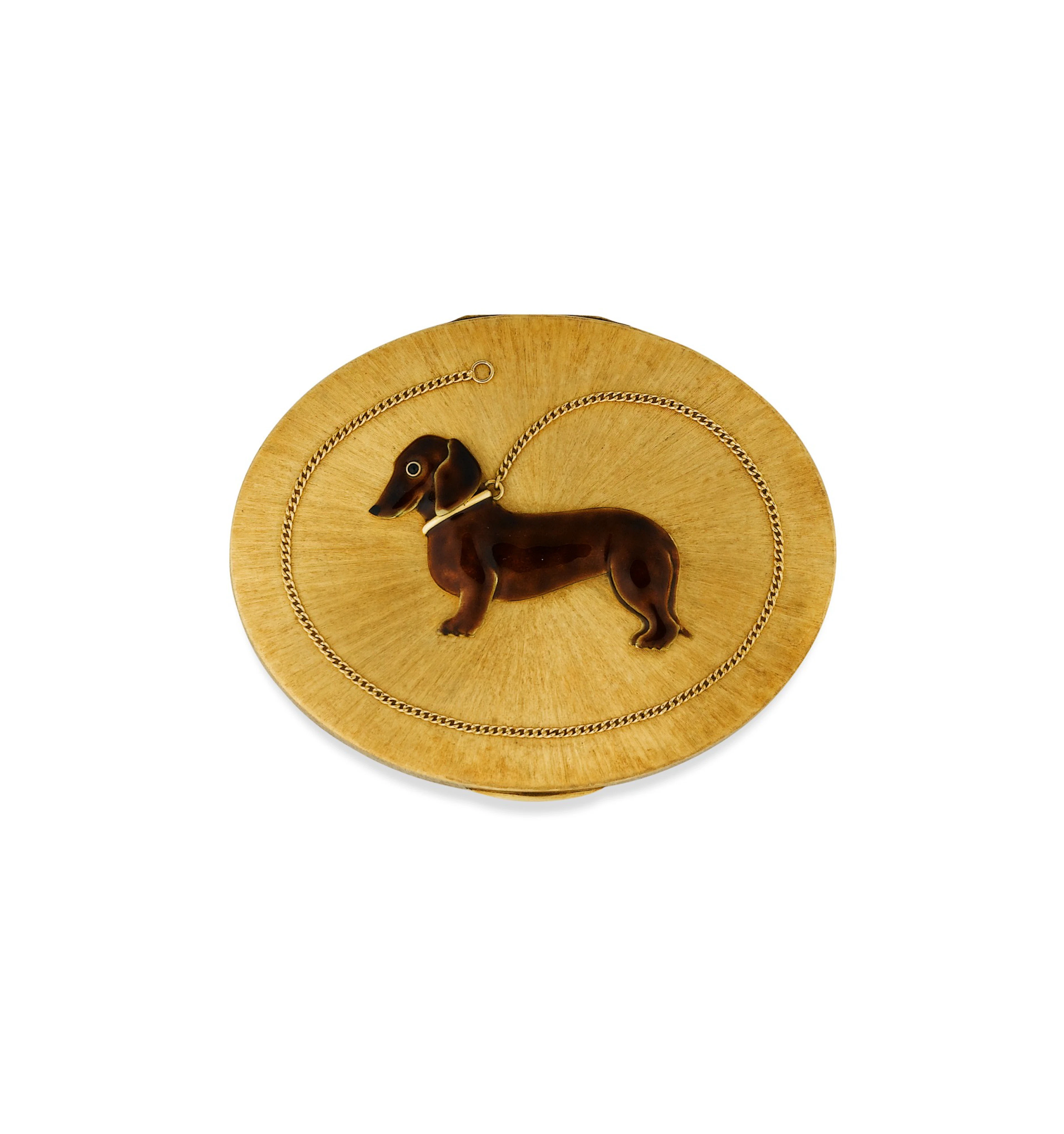 Poudrier or et émail, "Basset" | Gold and enamel powder compact 'Basset'