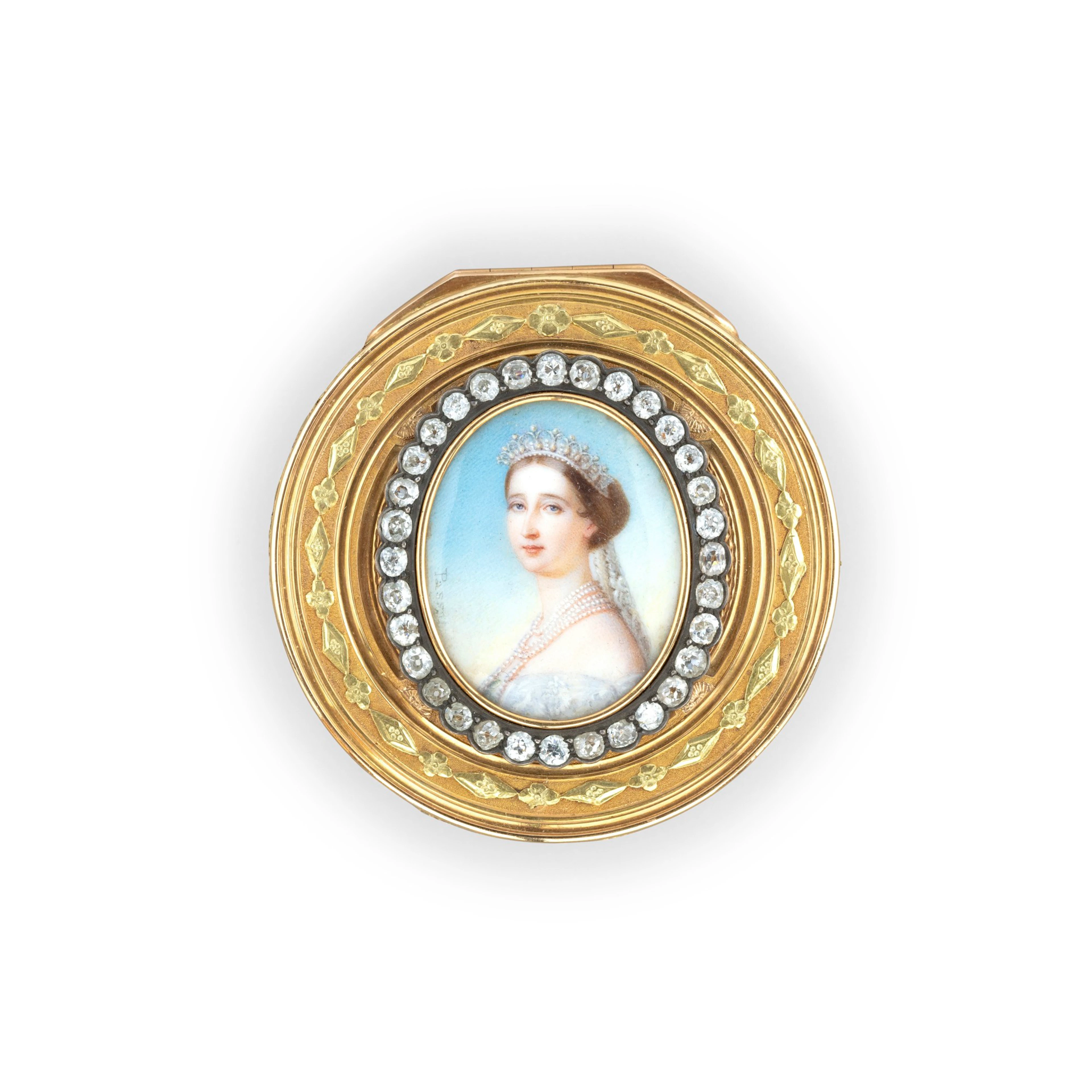 A jewelled gold and enamel circular boîte-à-miniature