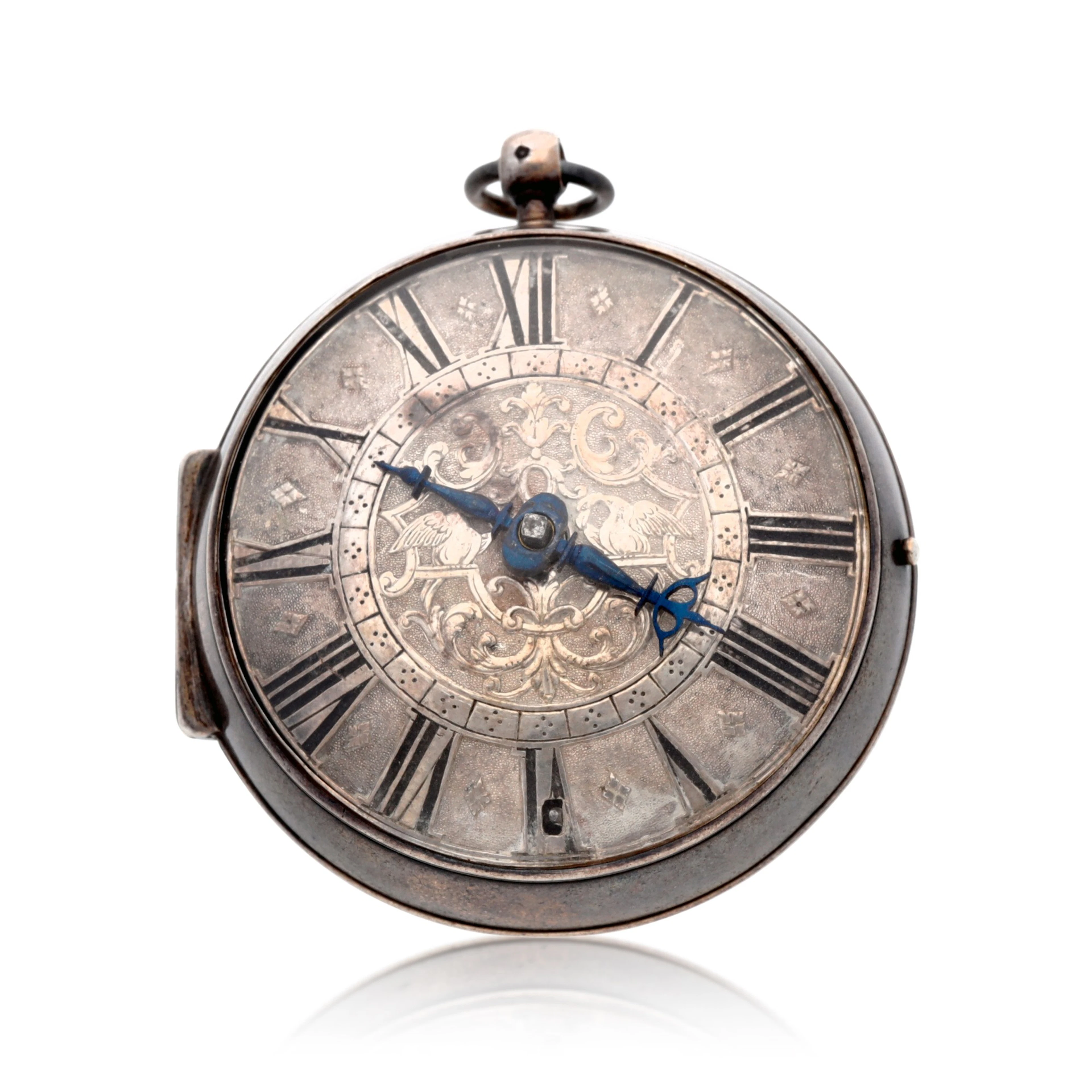 A silver oignon watch with balance in the form of a mock pendulum circa 1700