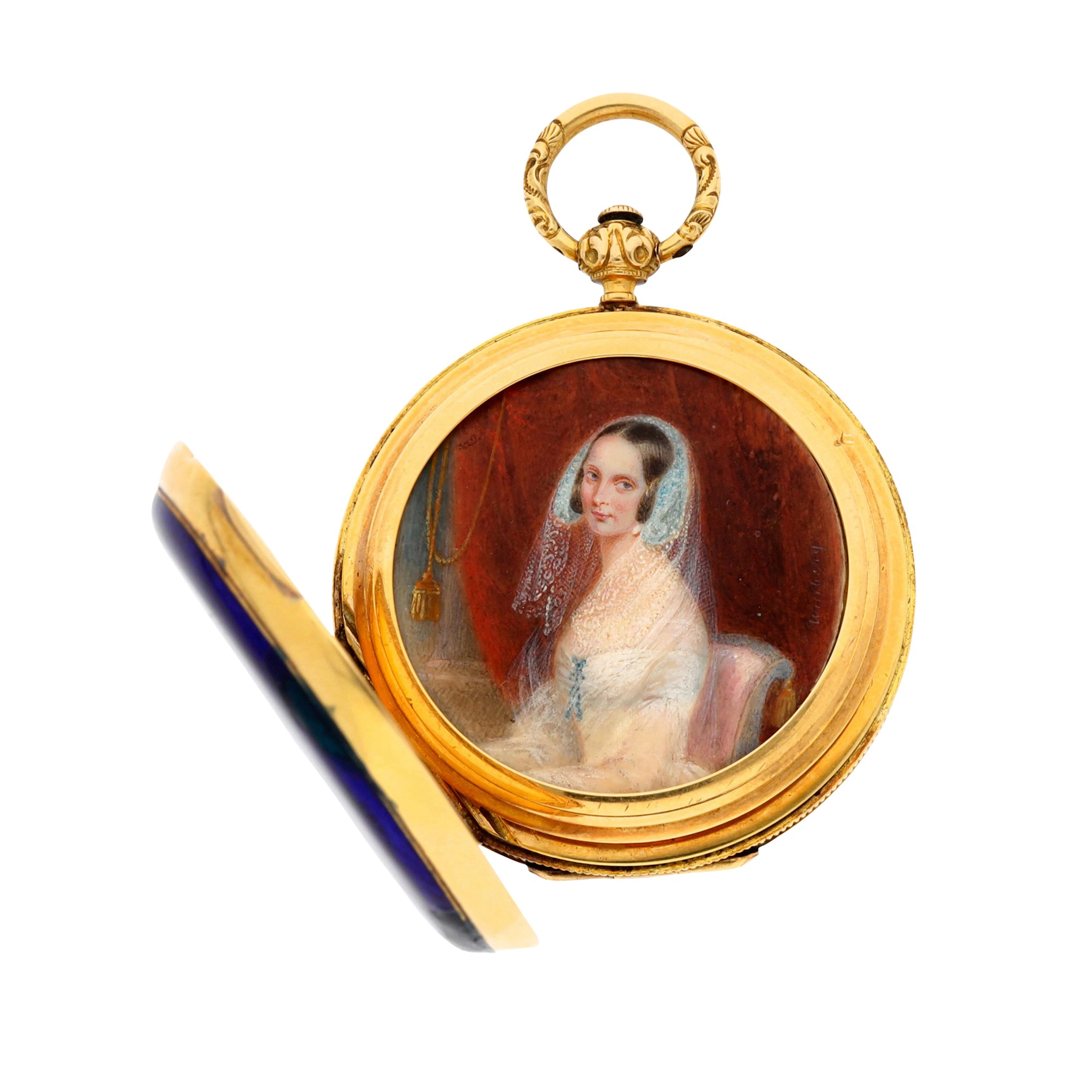 A gold and enamel hunting cased cylinder watch made to...