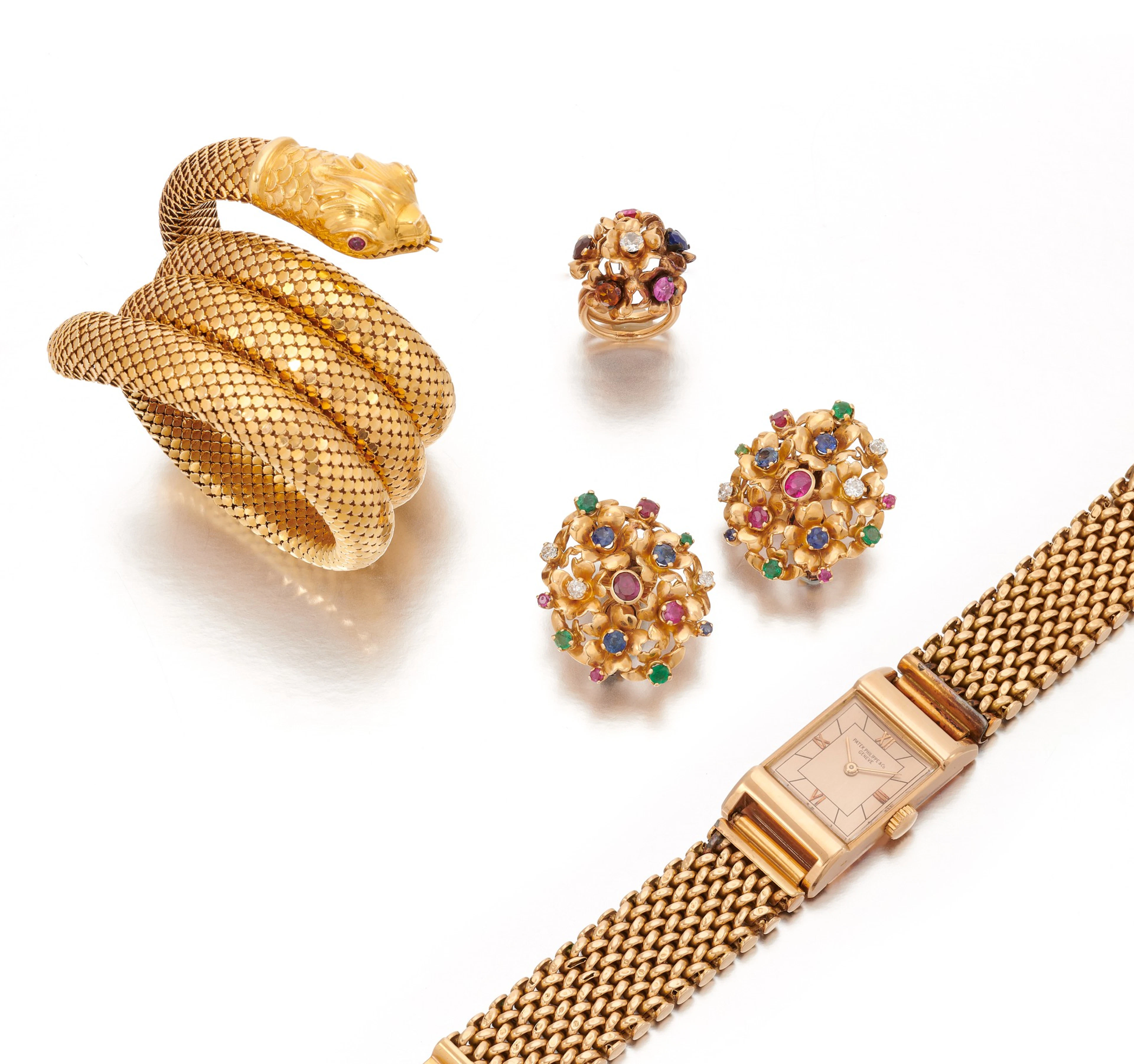 Collection of gem-set jewels and a wristwatch