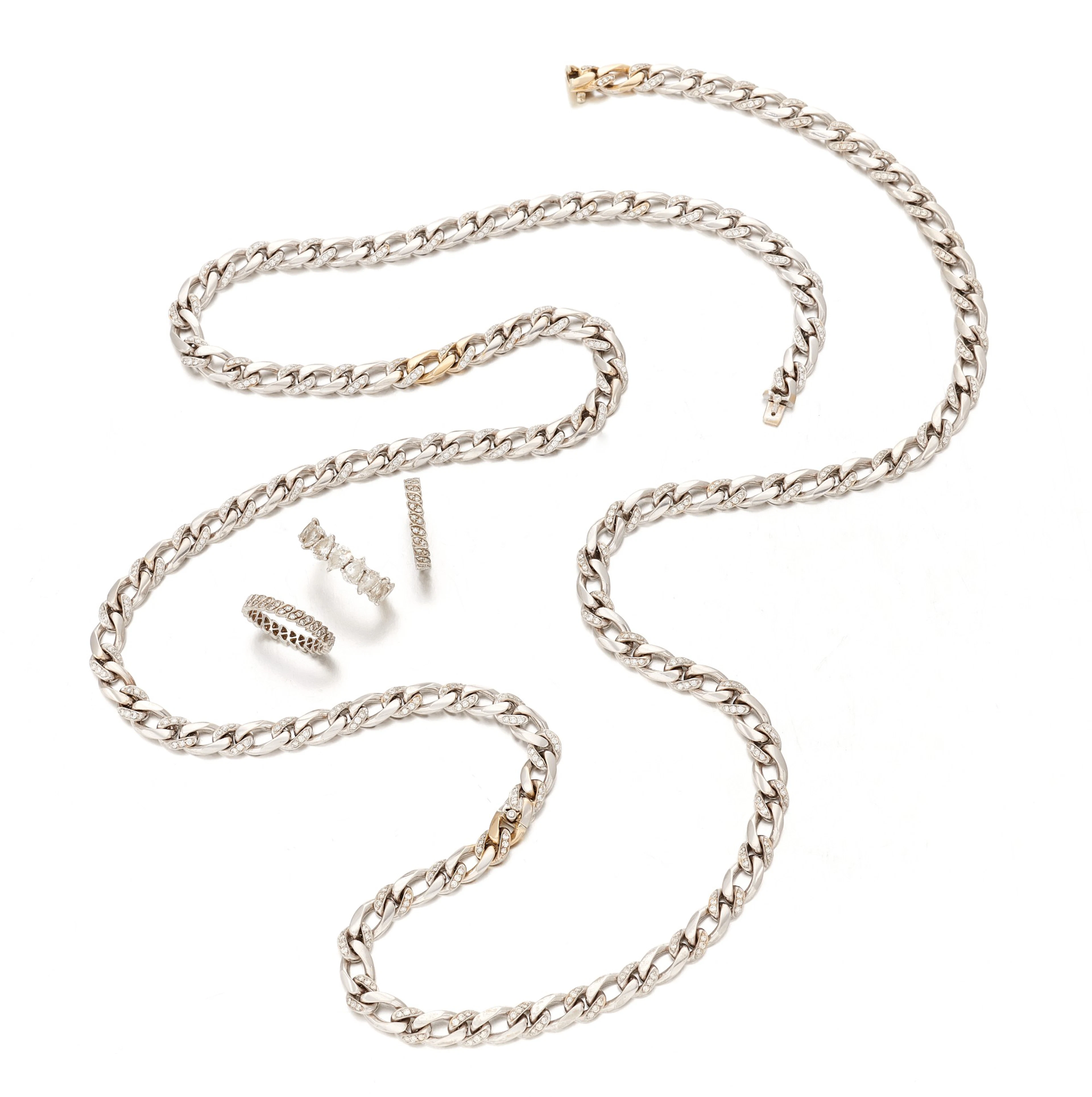 Diamond long chain and three diamond rings (Collana in...