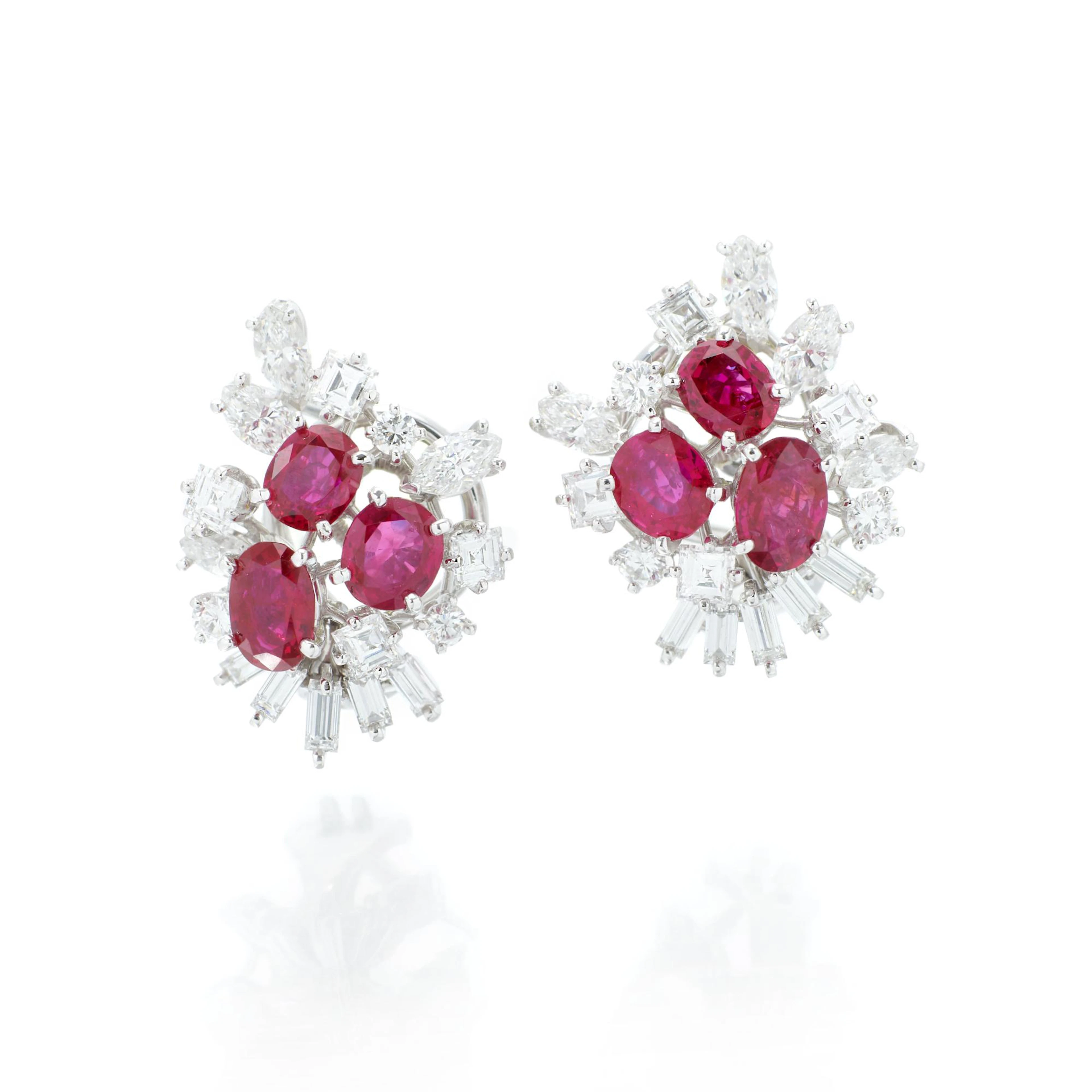 Pair of ruby and diamond ear clips (Paio di orecchini con rubini e diamanti)