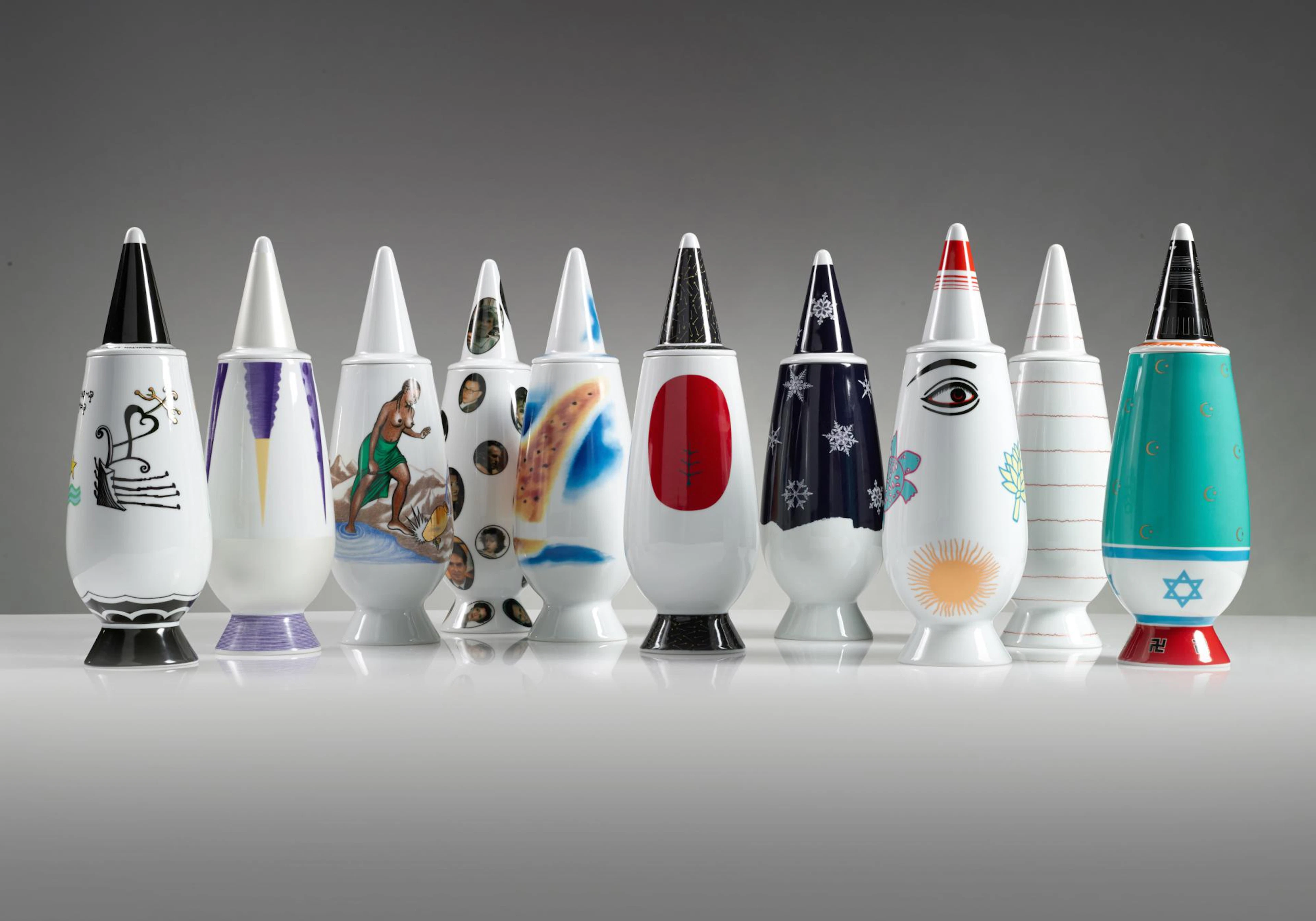 Collection of Ten "100% Make up" Vases with Lid
