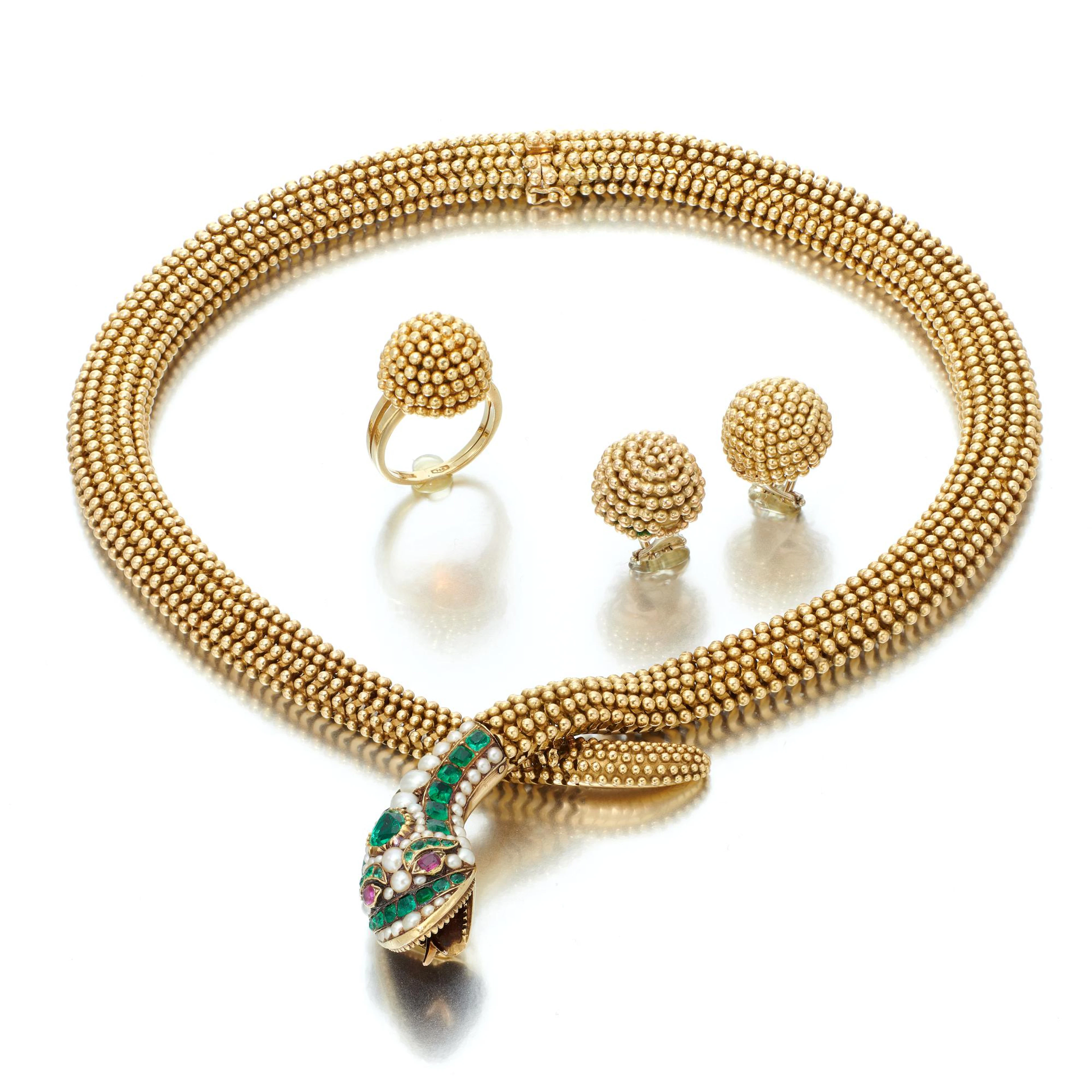 Emerald, ruby and pearl necklace
