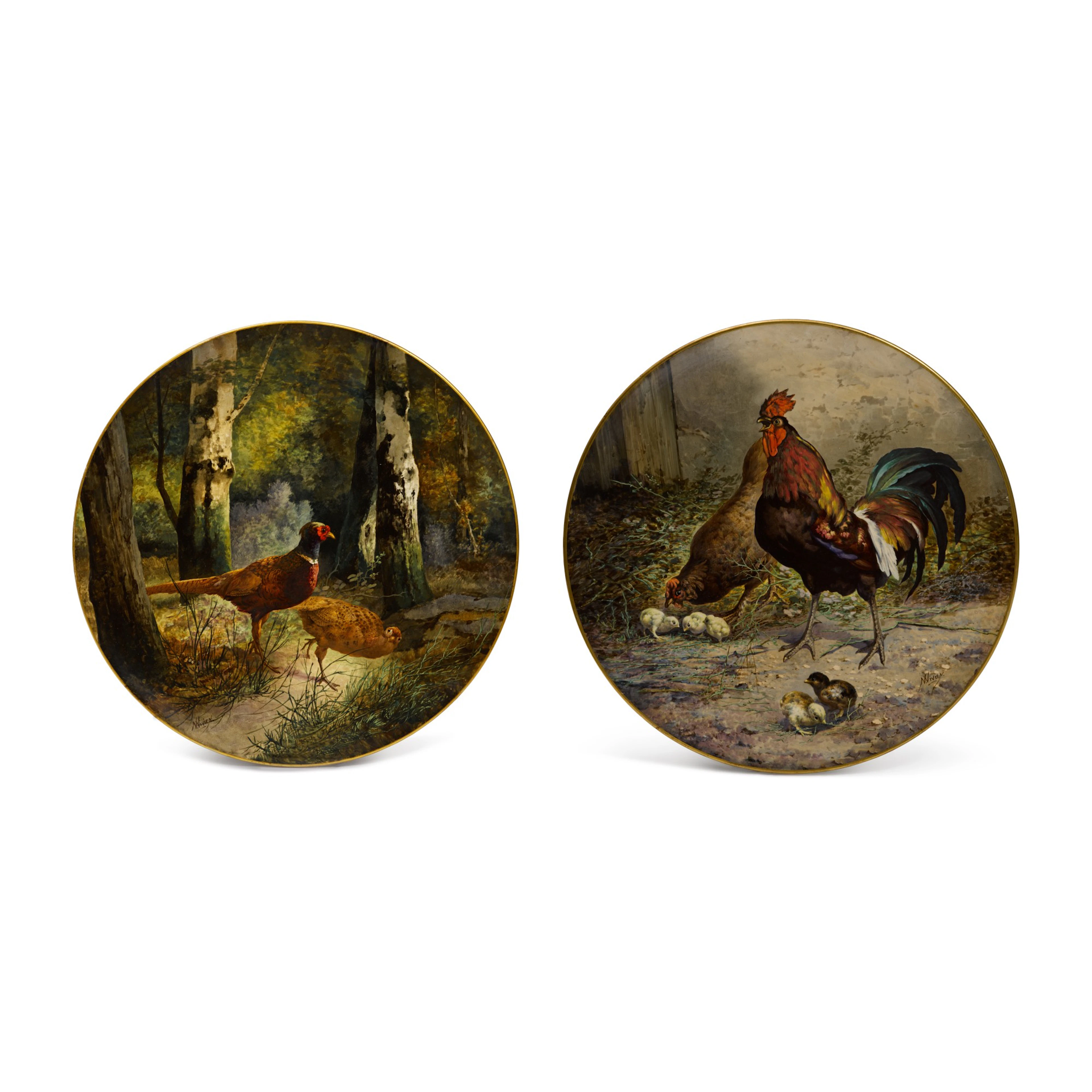 Two very large Paris porcelain chargers painted by Narcisse Vivien