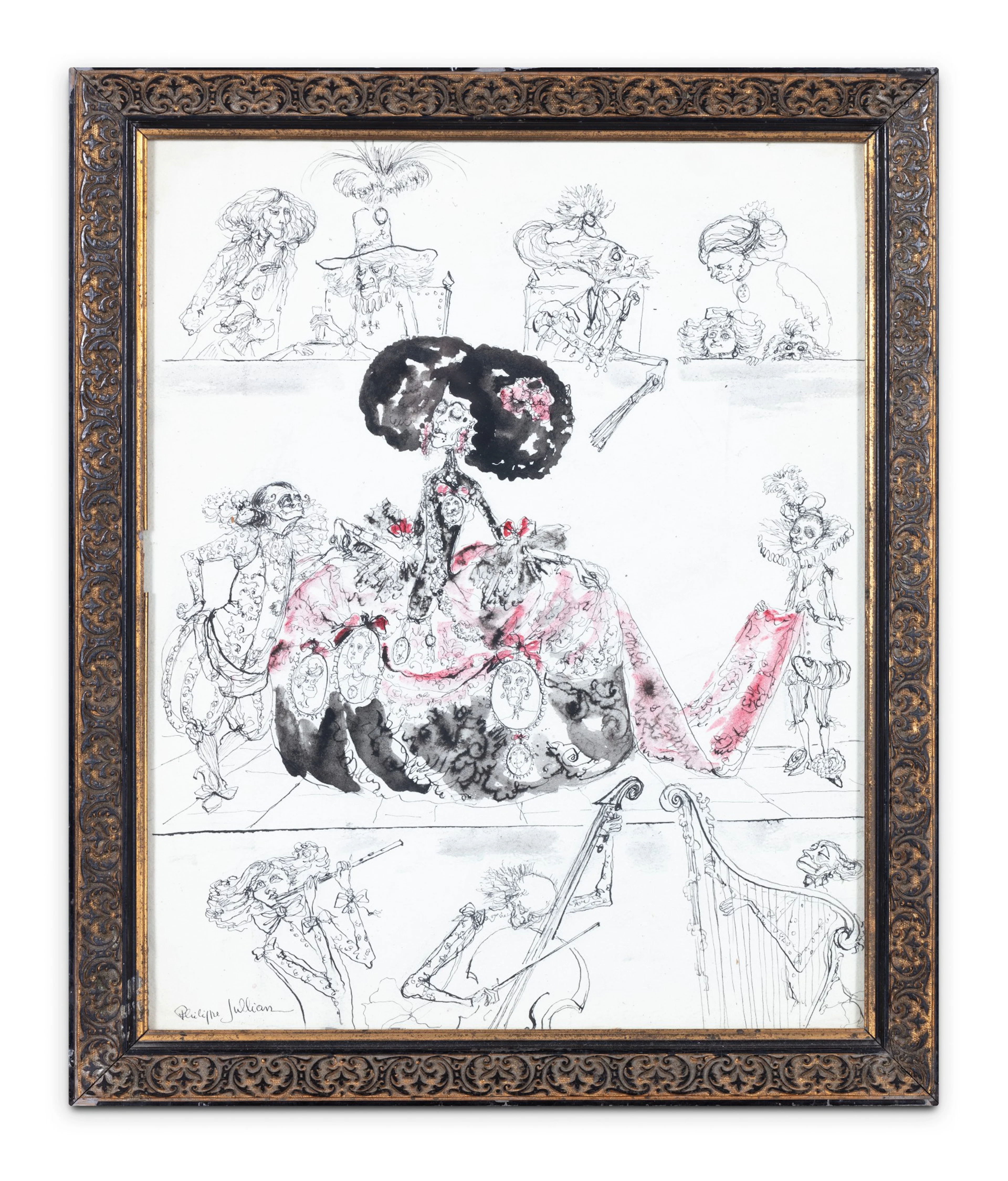 Vieille aristocrate. Dessin original. Encre et aquarelle.