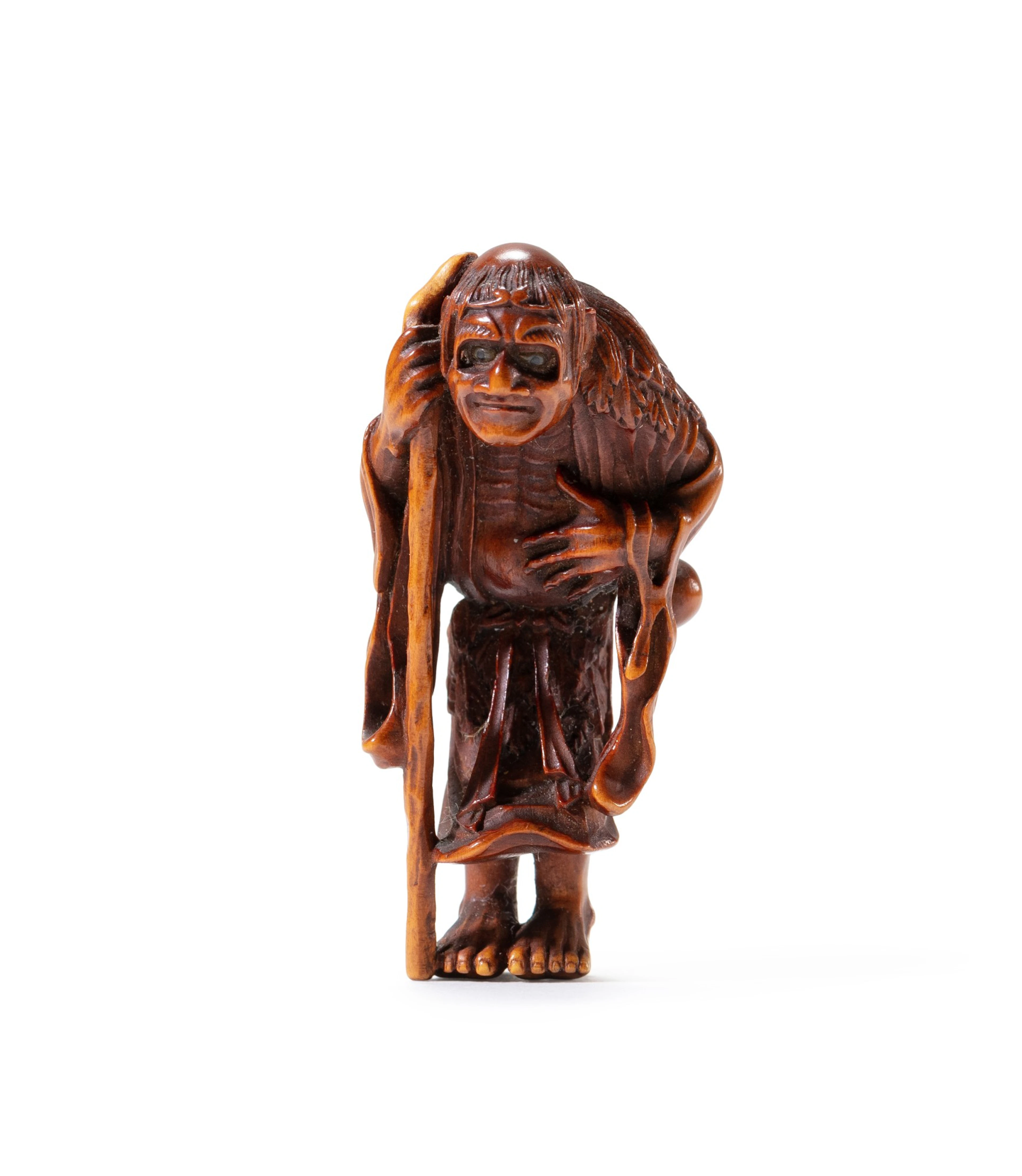 A carved wood study of Tekkai Sennin