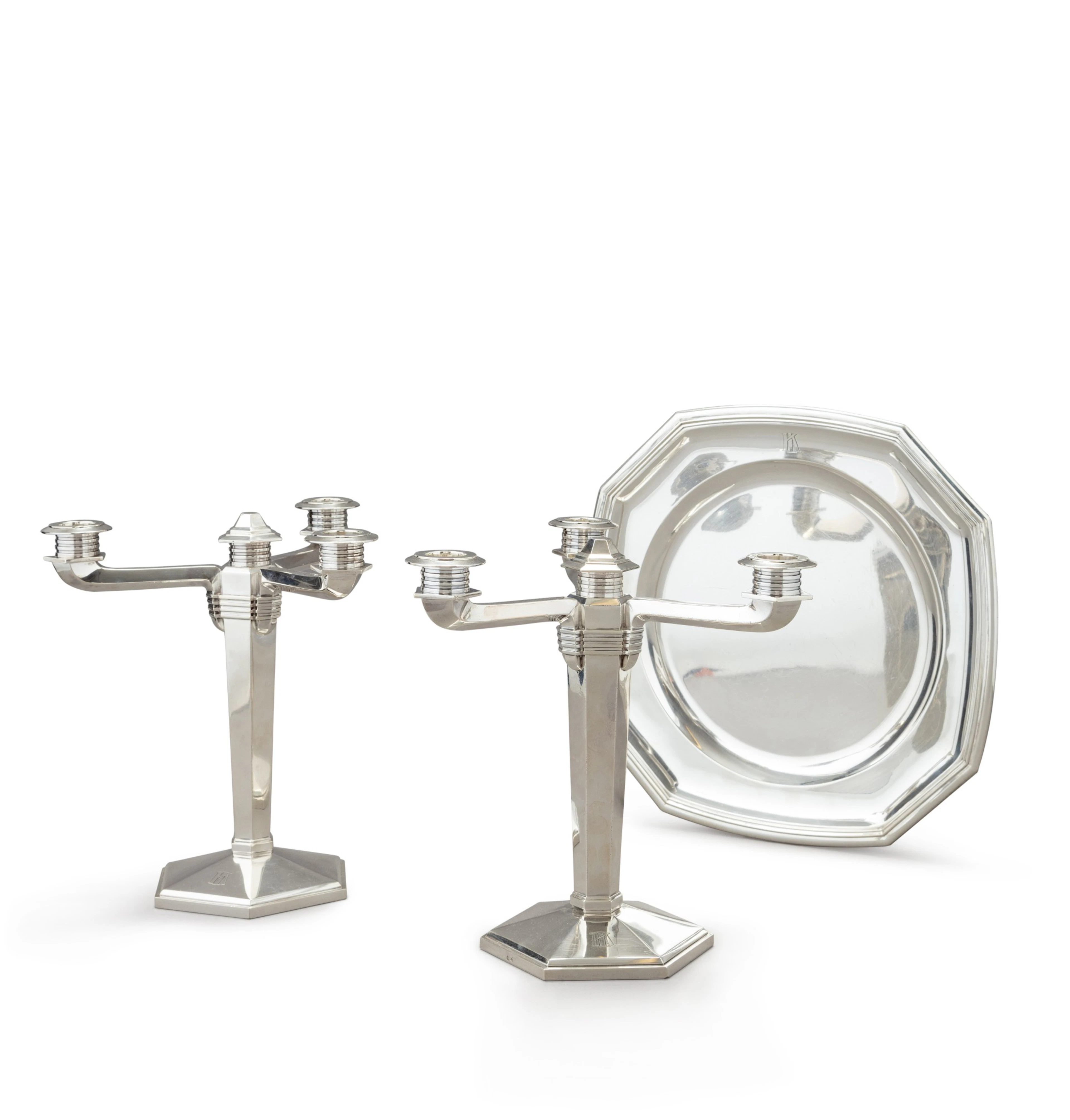 A pair of 3-light silver candelabra