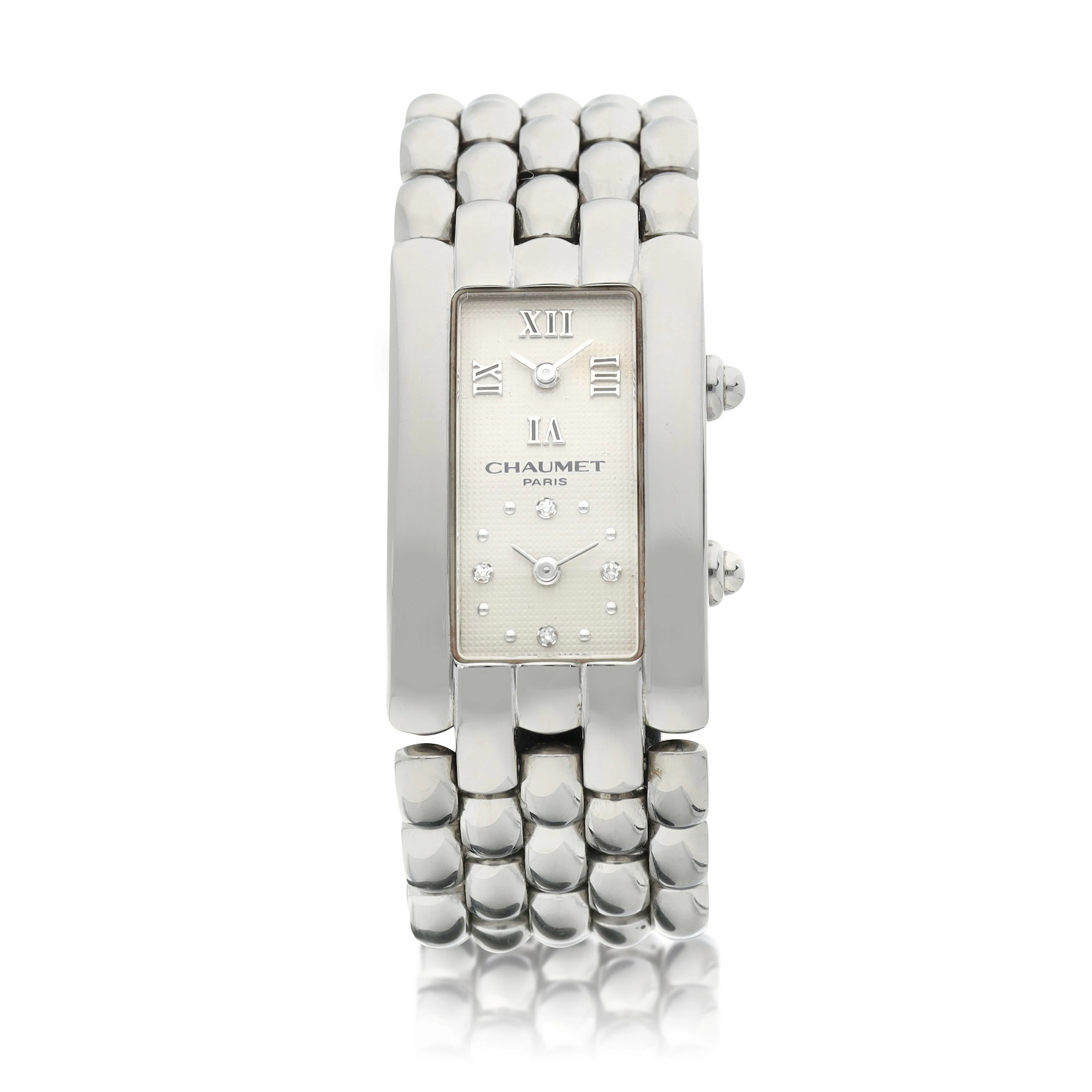 A stainless steel and diamond-set dual time zone bracelet watch