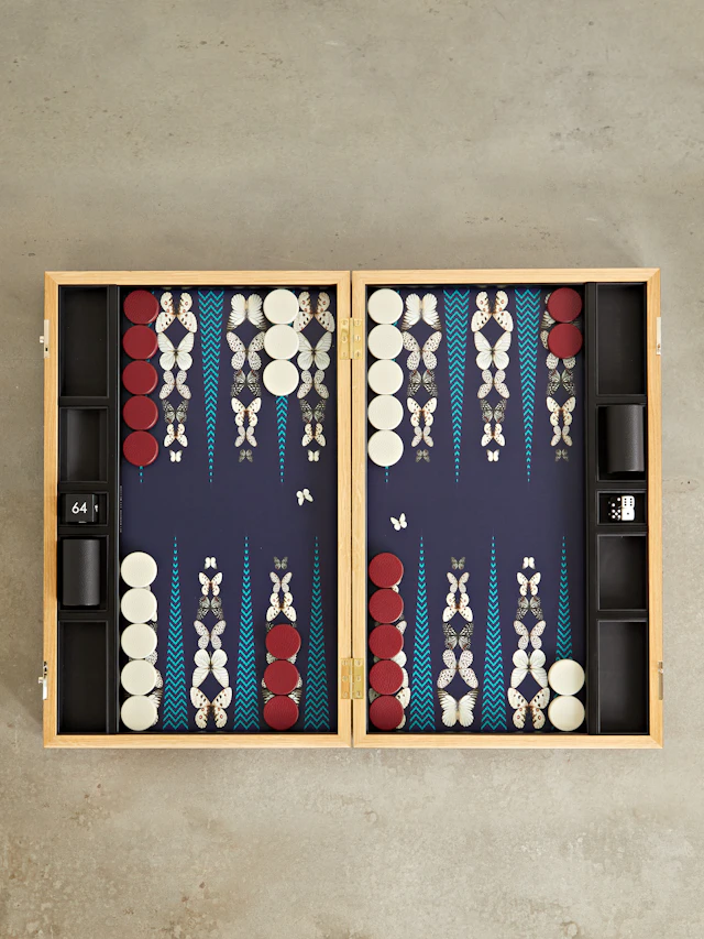 Photographic London Oak and Textured-Leather Backgammon Set