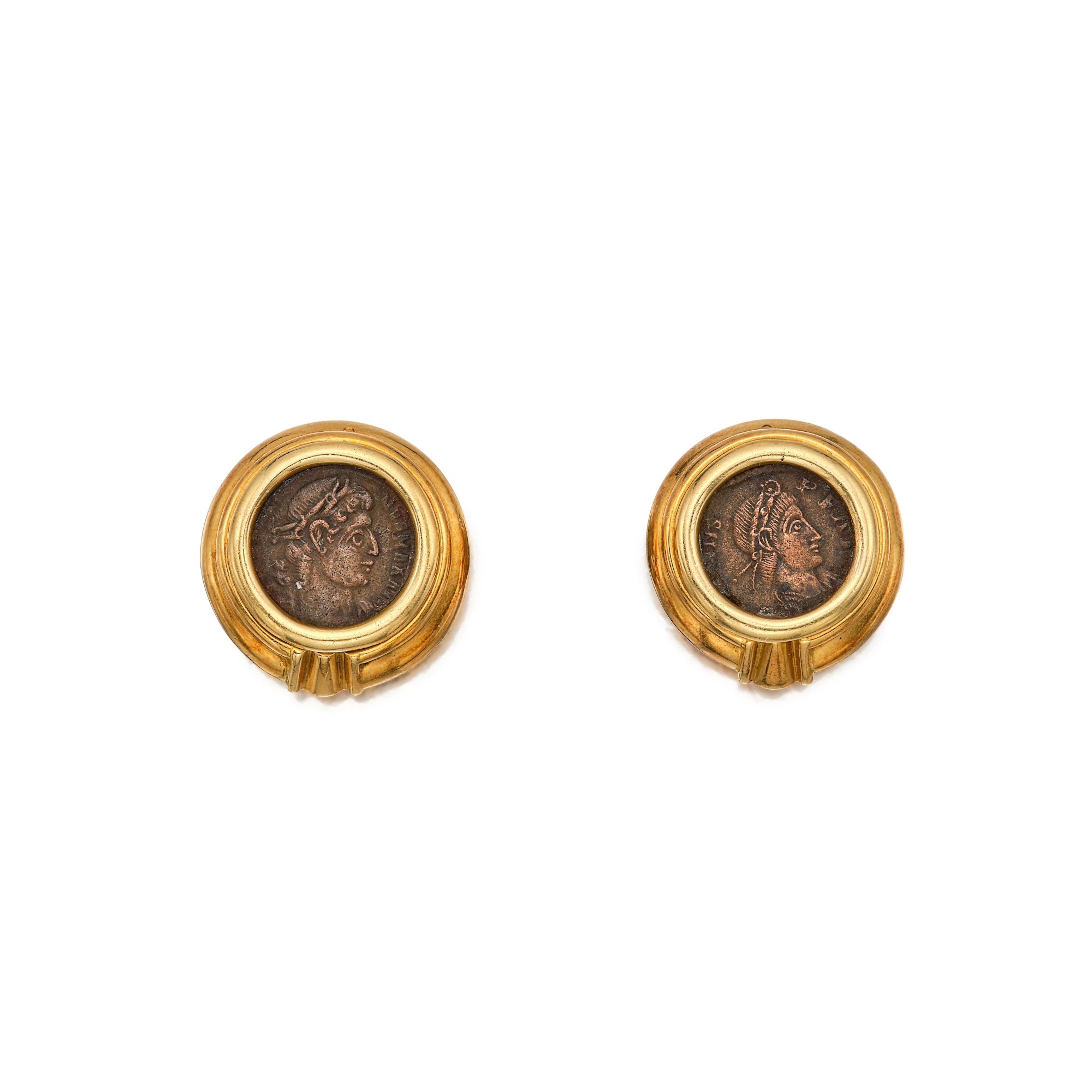 Pair of Gold and Bronze Coin 'Monete' Earclips