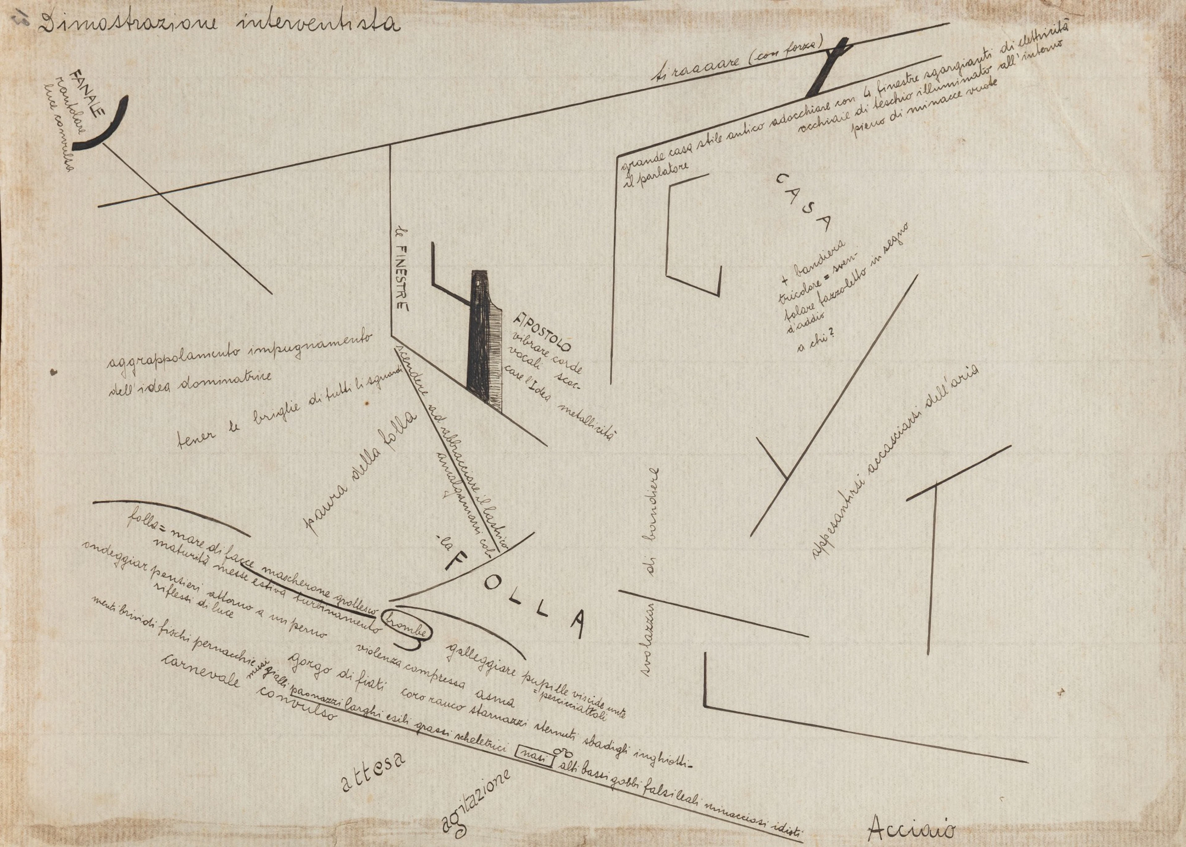 Dimostrazione interventista. 1915. Original drawing.