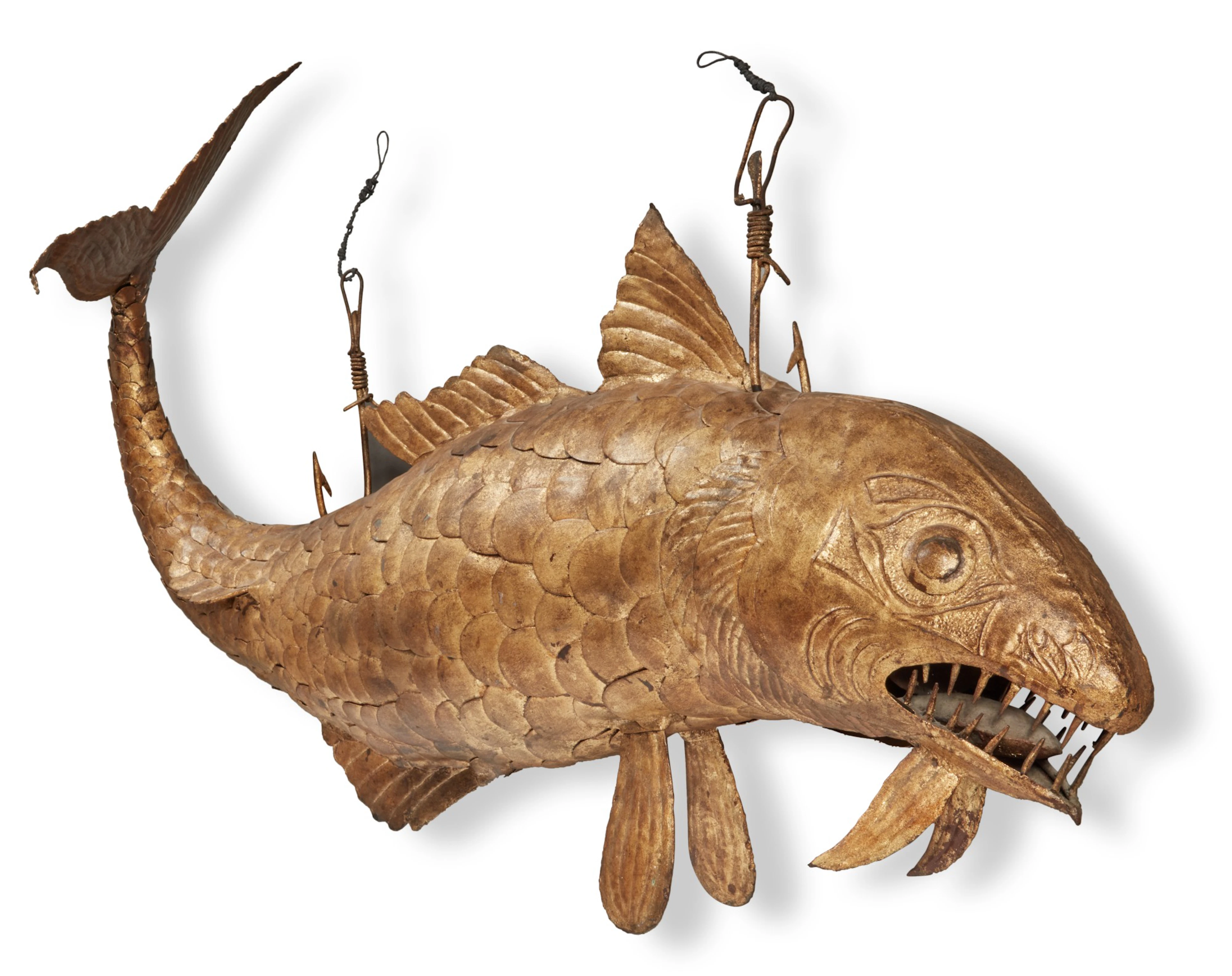 Very Fine American Gilded Metal Fish Monger's Trade Sign