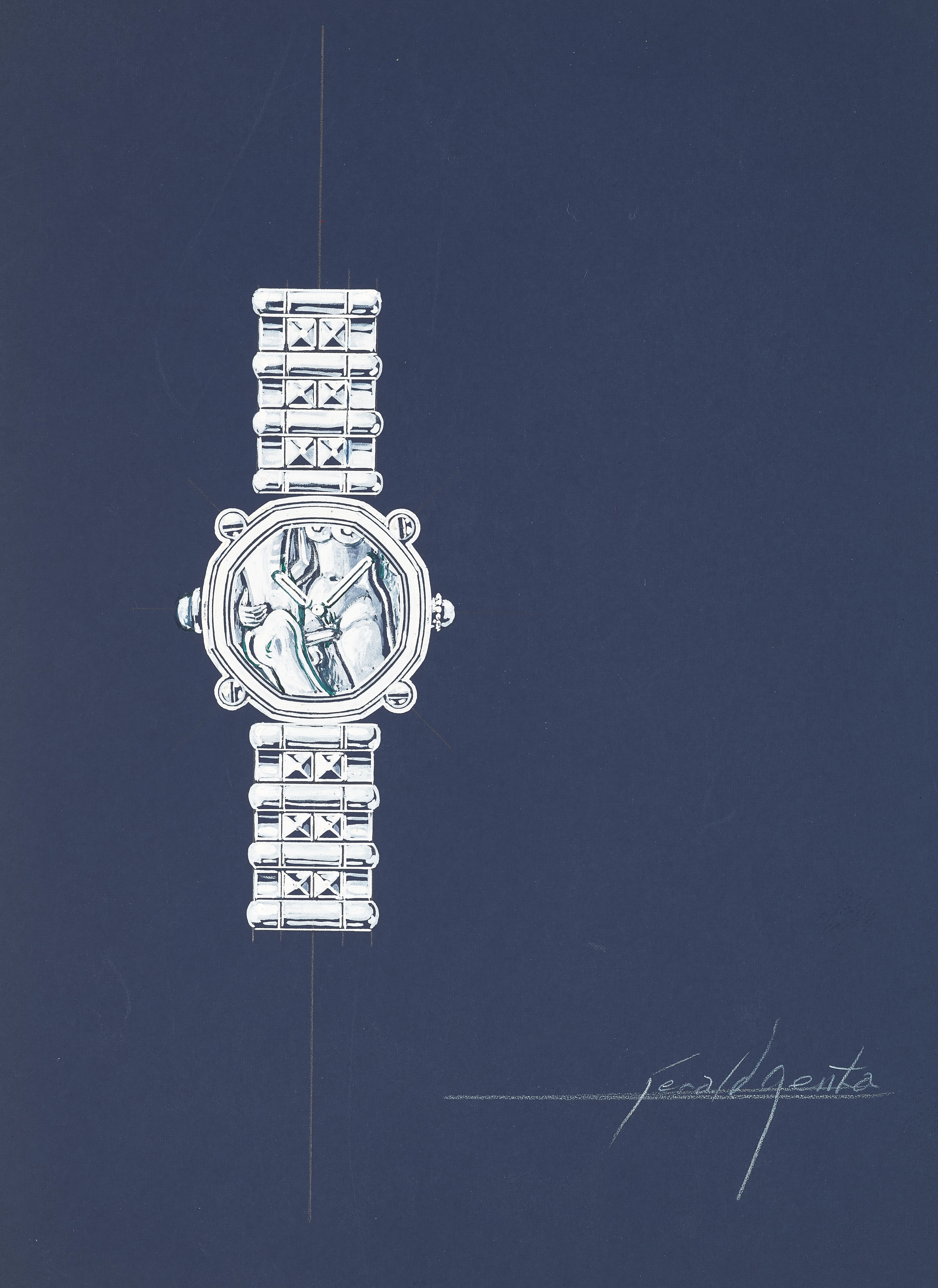 Design of a Gérald Genta bracelet watch with accompanying NFT Circa 1988