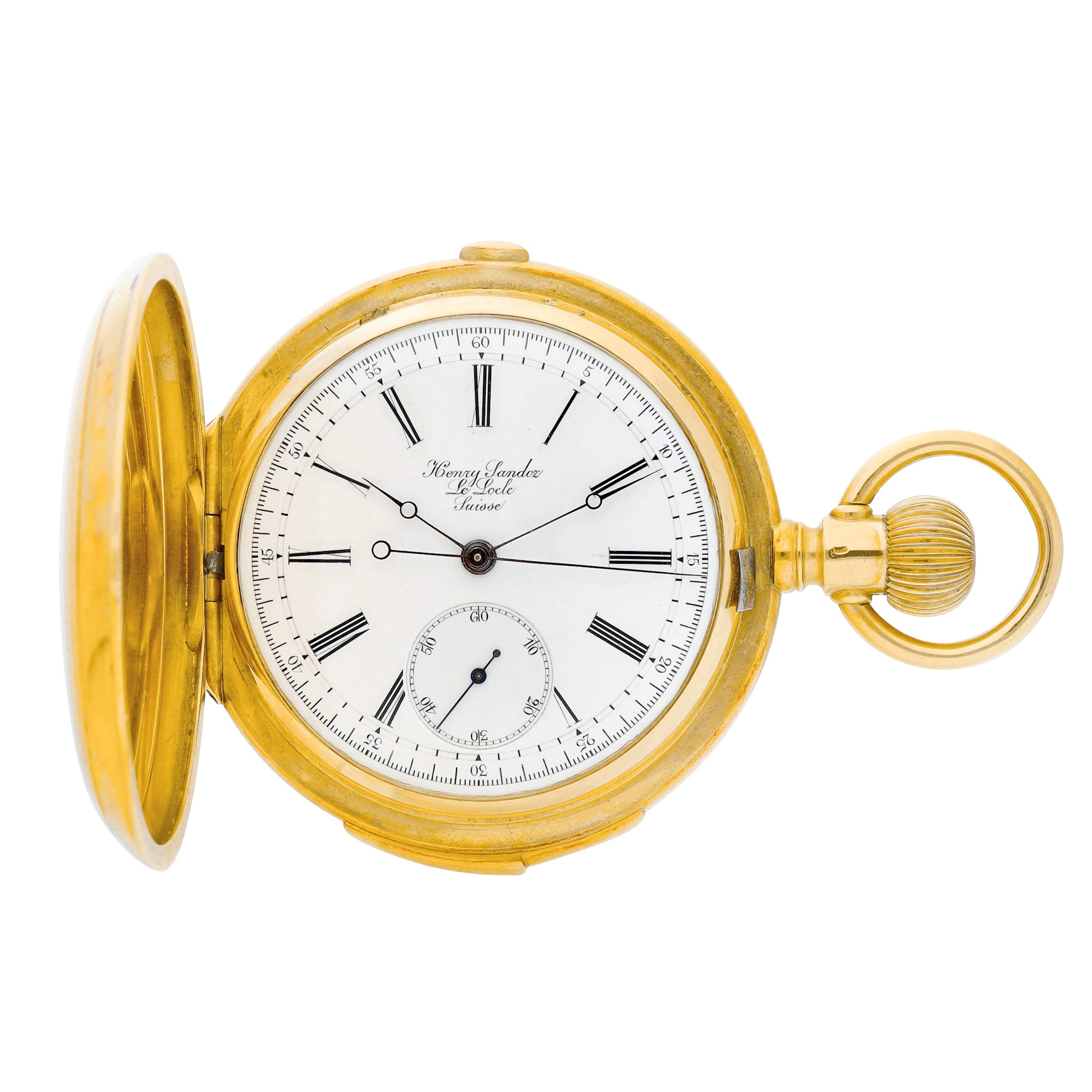 A yellow gold quarter repeater single button chronograph...