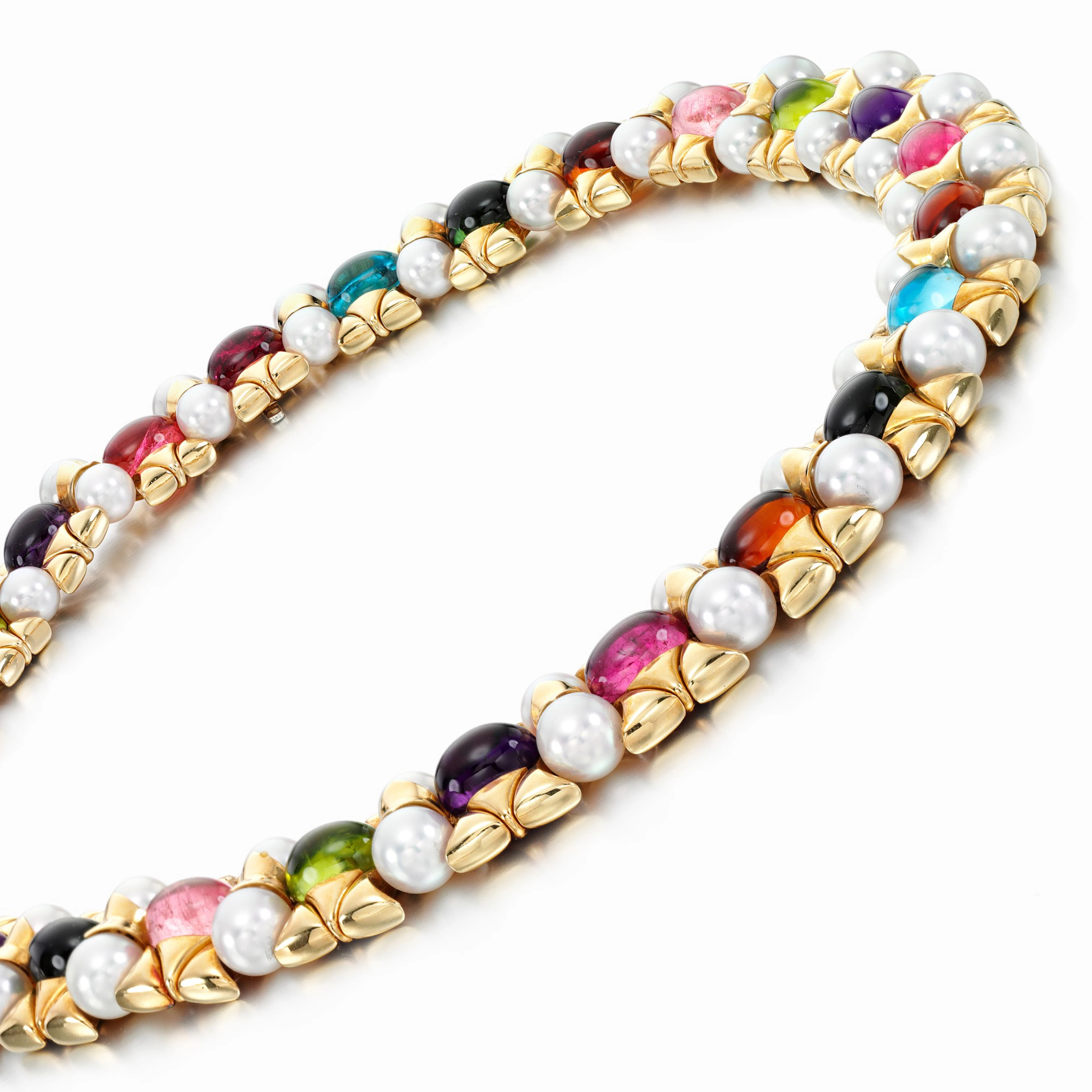 Cultured pearl and gem set necklace