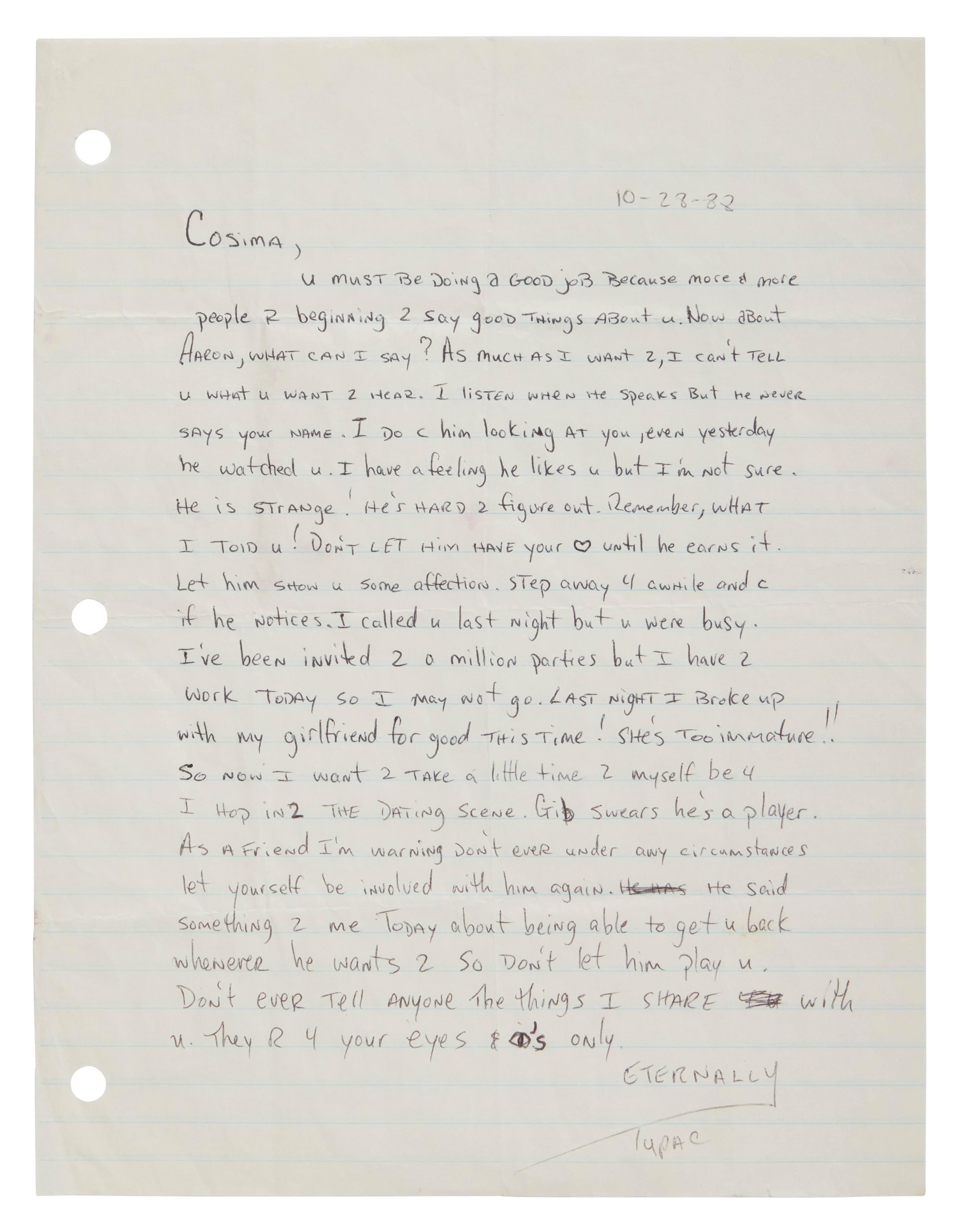 Autograph letter signed ("Eternally