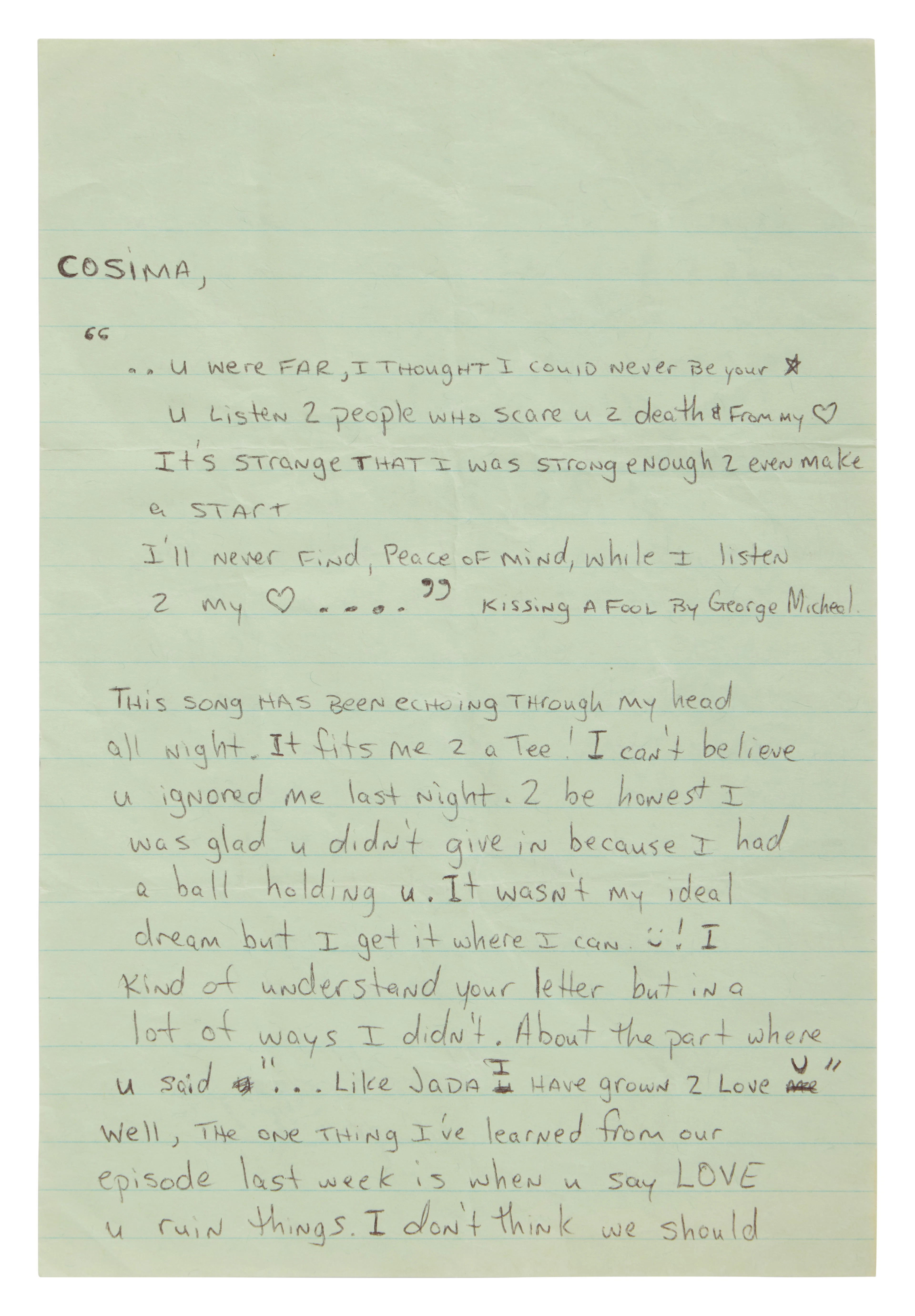 Autograph letter signed ("Thinking of U! Eternally your friend
