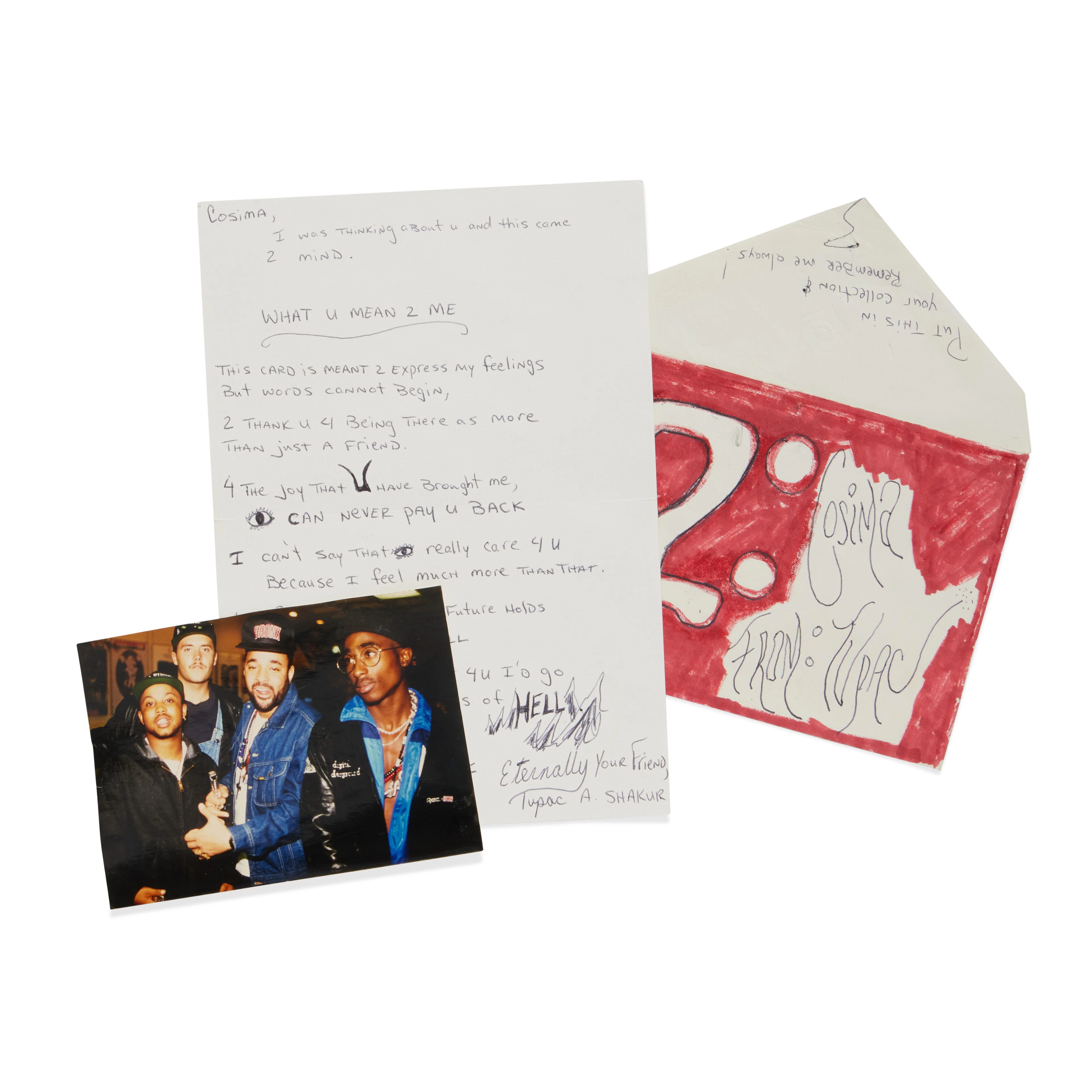 Autograph card signed ("Eternally your friend, Tupac A. Shakur"), to Cosima Knez