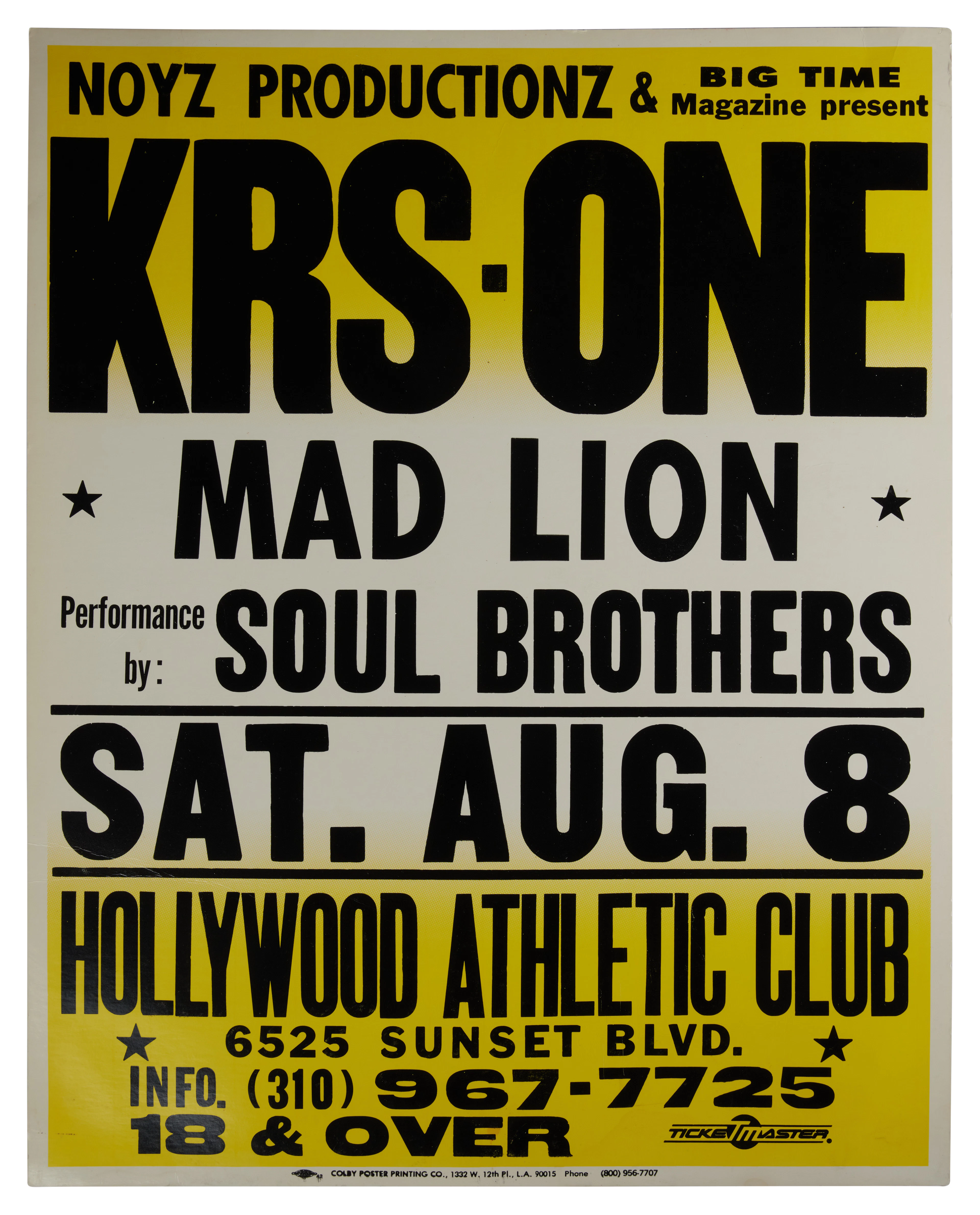 KRS-One at the Hollywood Athletic Club concert poster, 1998