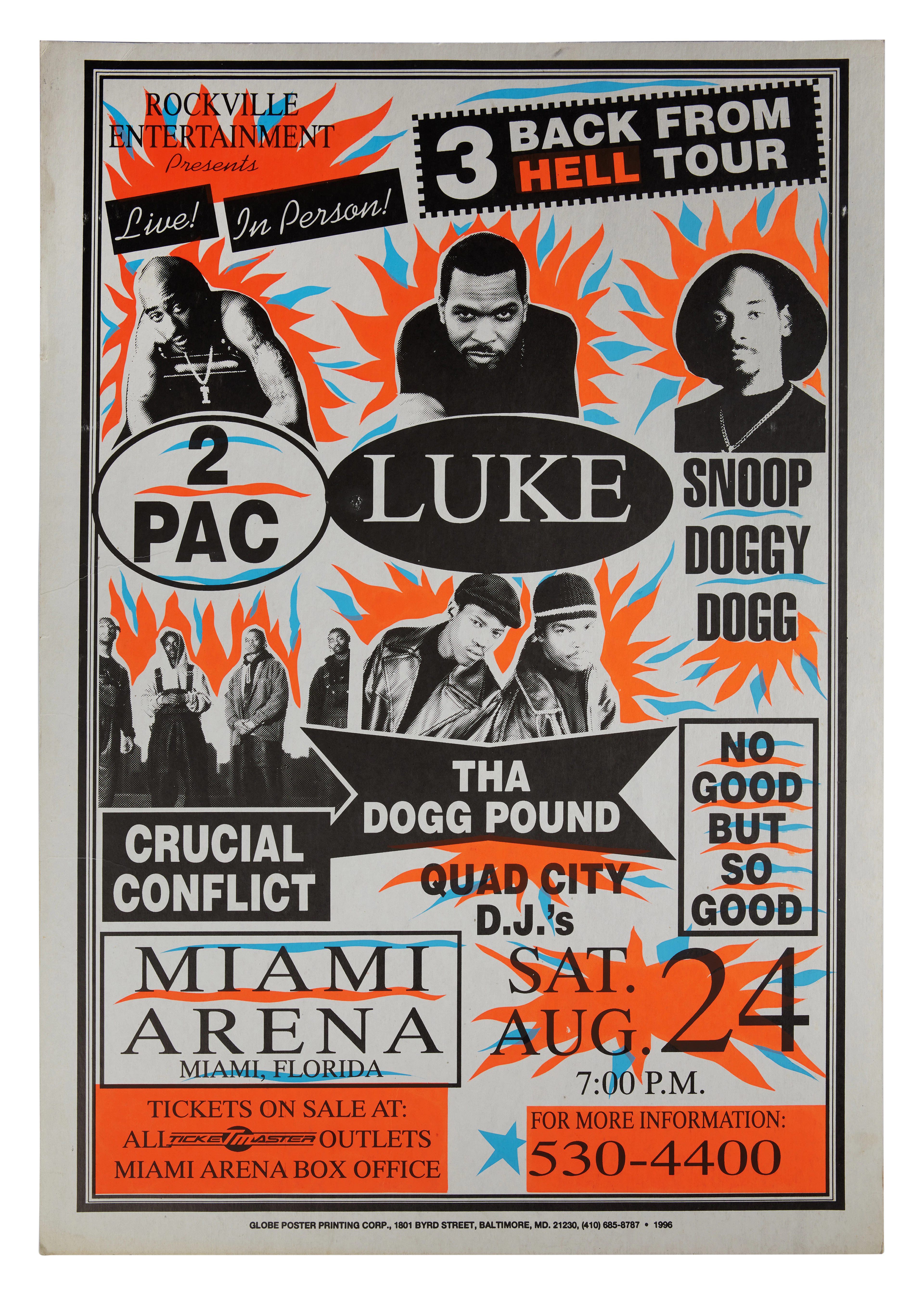 3 Back From Hell at the Miami Arena concert poster, 1996