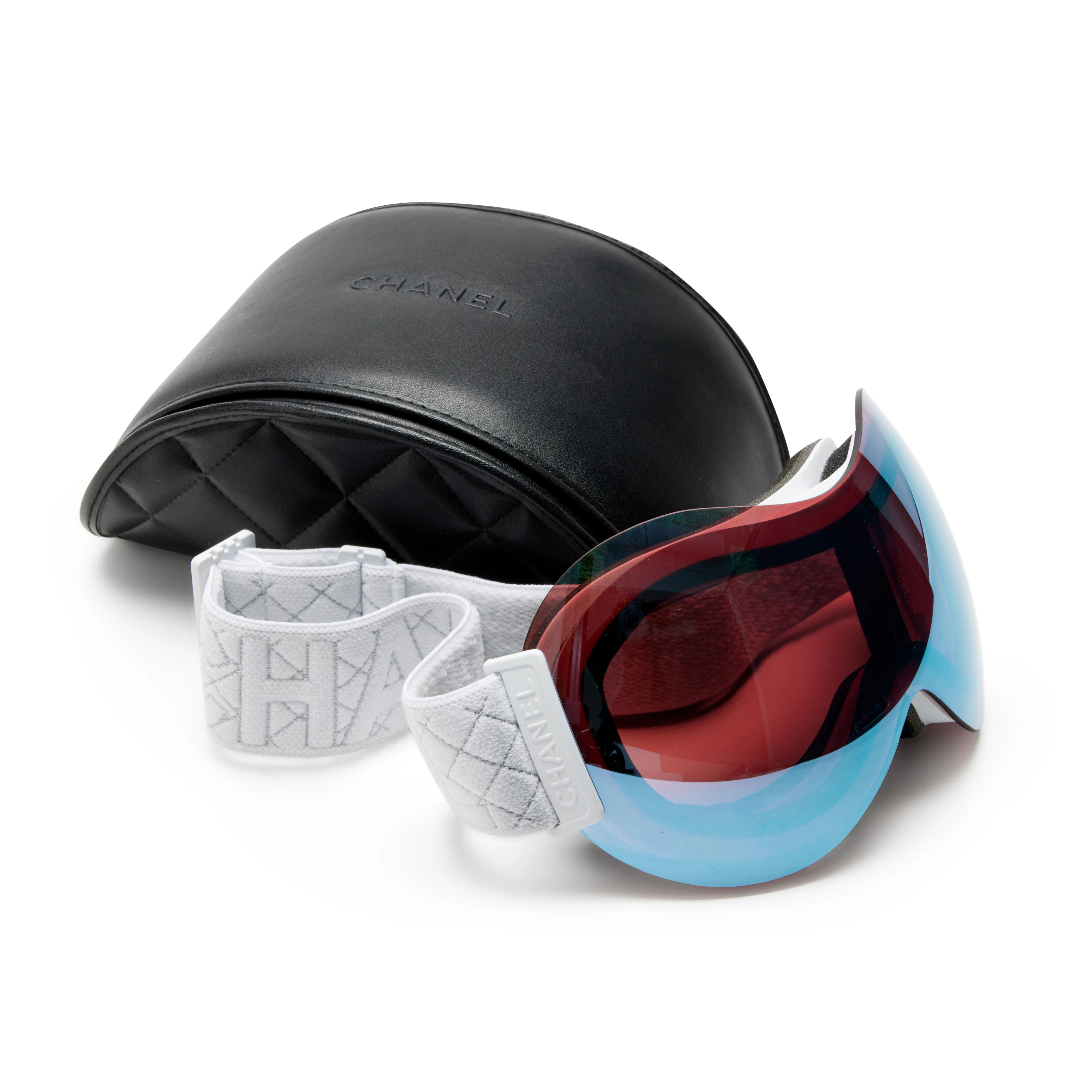 White and Pink Textile, Acrylic and Glass Mirrored Shield Ski Goggles, 2020
