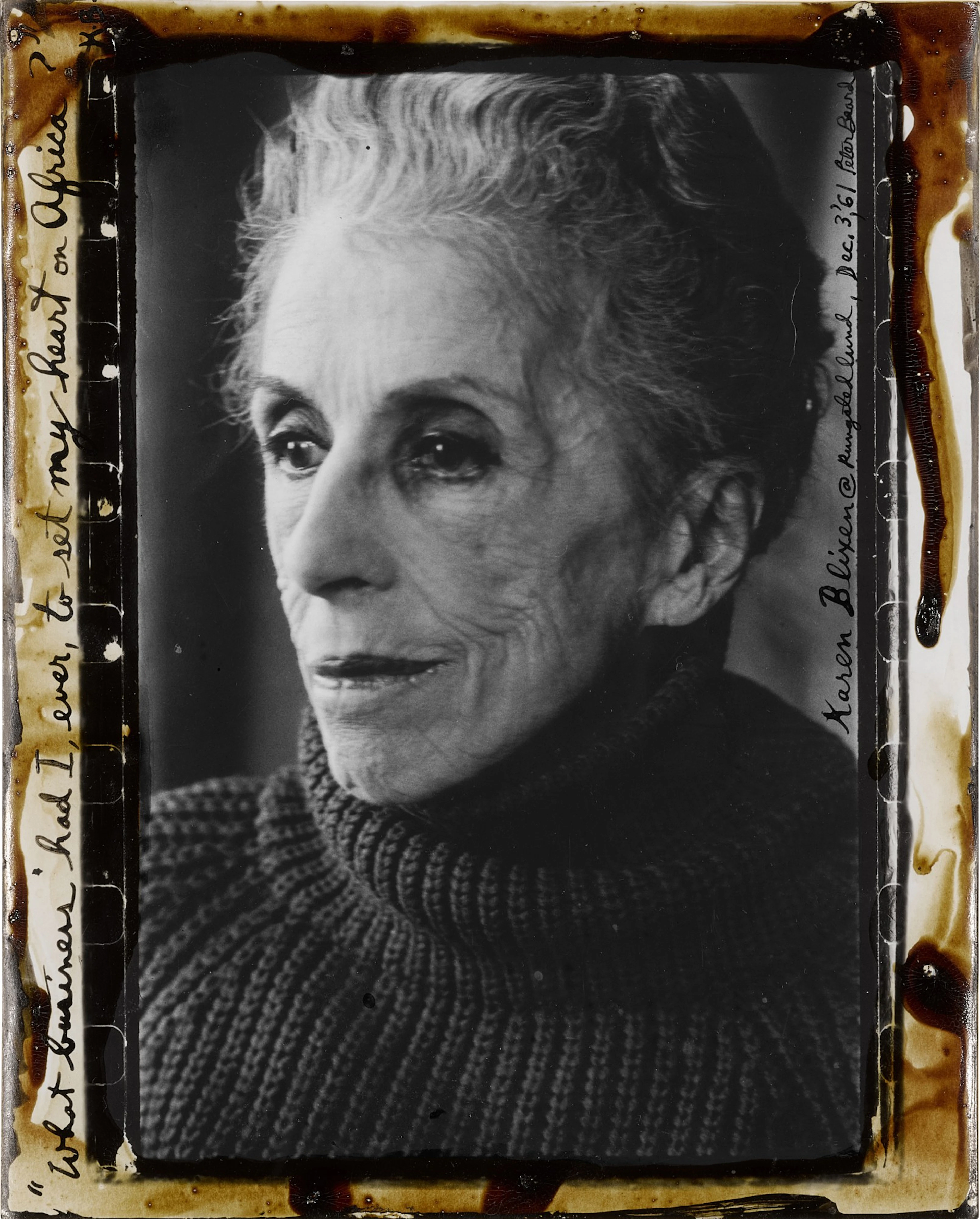 'Karen Blixen @ Rungstedlund, Dec. 3, '61'