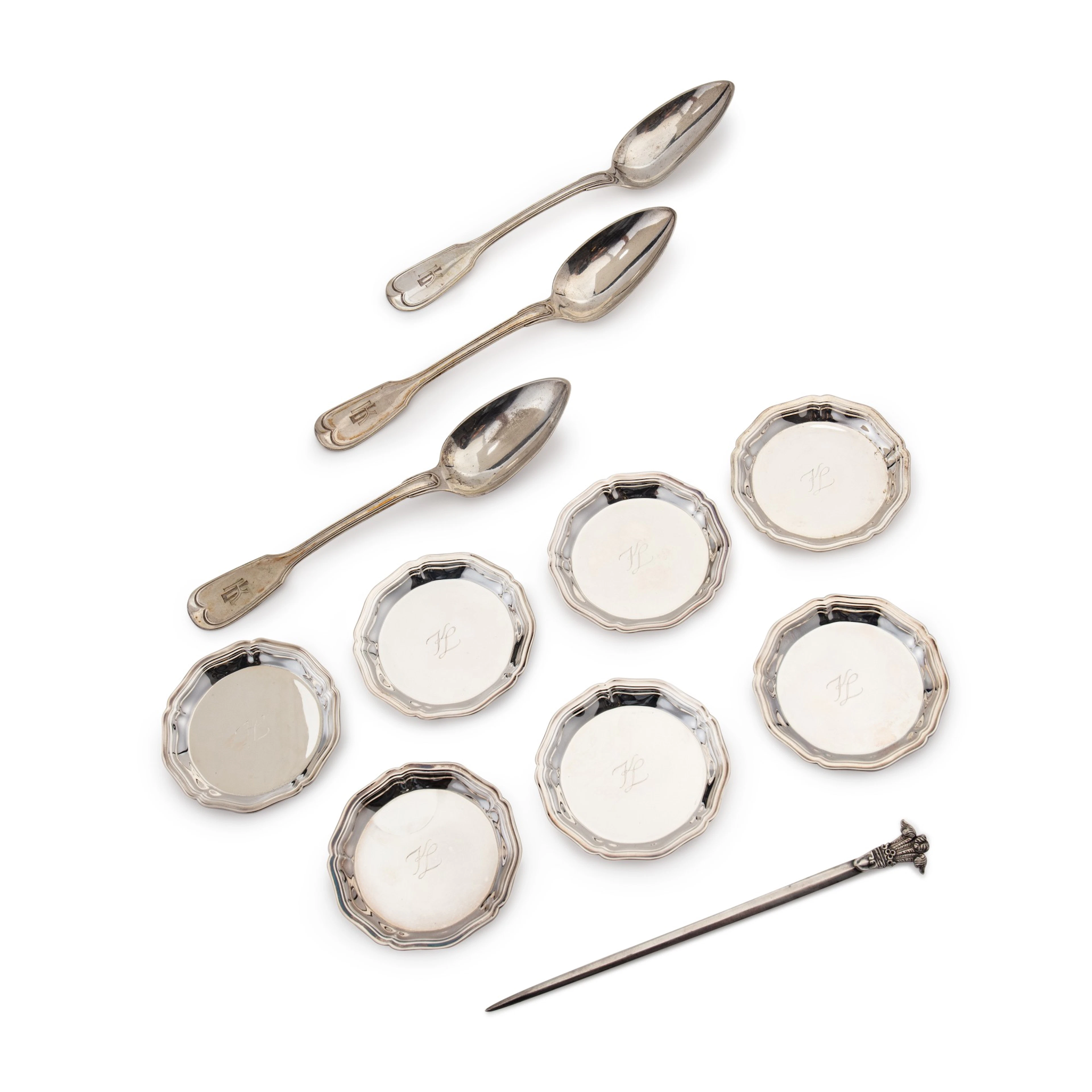 A group of 11 silver-plated pieces