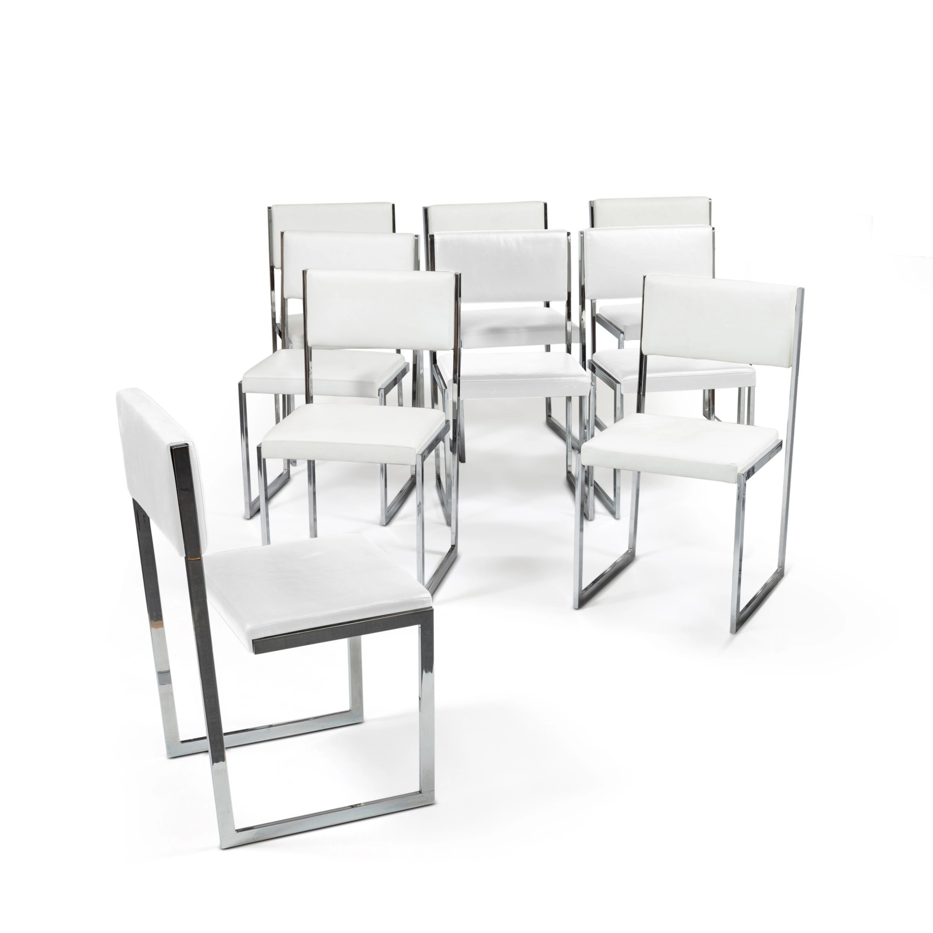 Set of nine chairs, circa 2000 | Set von zwölf Stühlen aus Metall und Leder