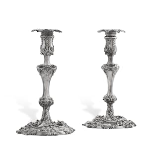 A matched pair of George II silver candlesticks, William Gould, London 1751