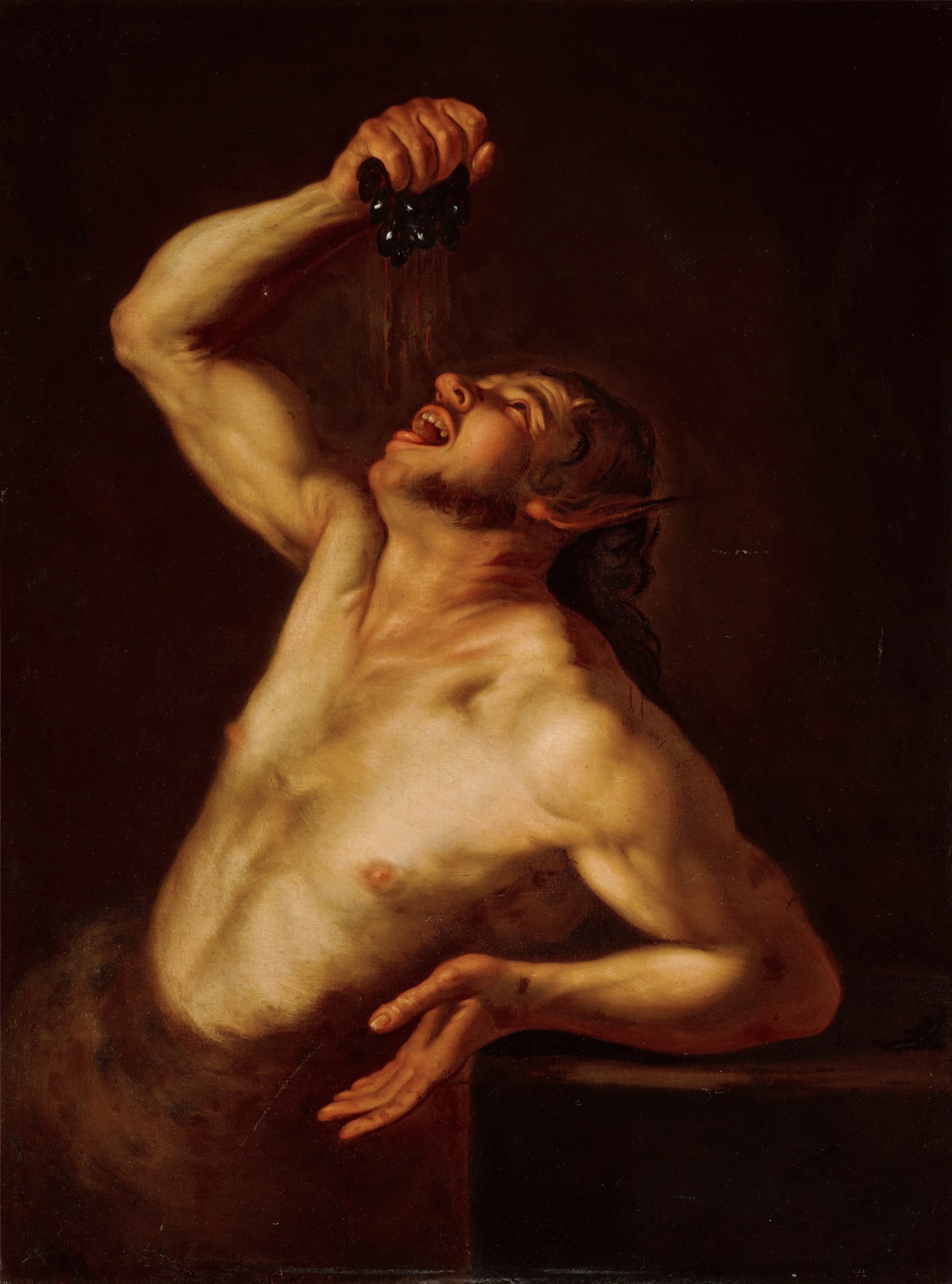 Satyr drinking from grapes