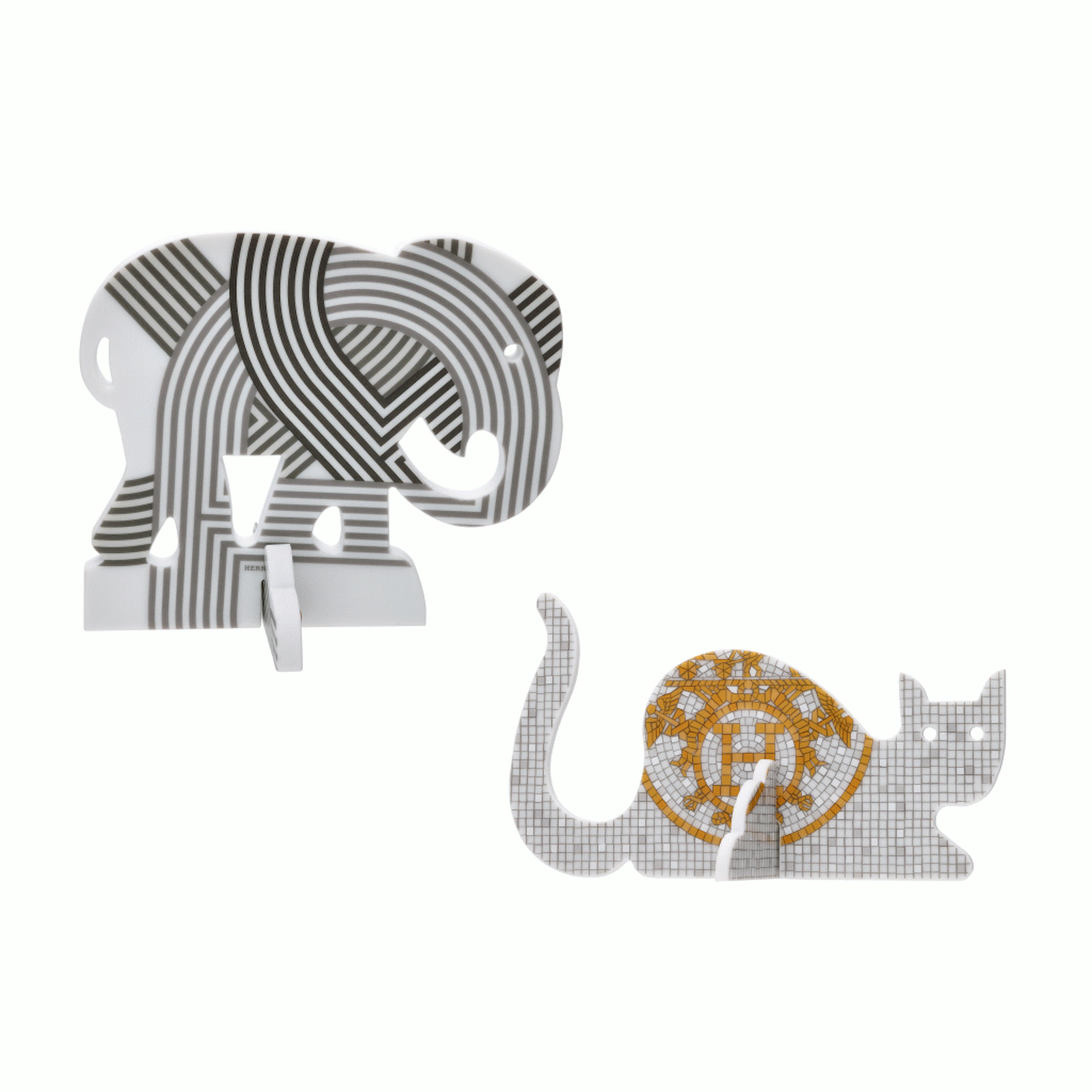 Multicolor Porcelain Petit H Mosaique au 24 Cat and H Deco Elephant Figures