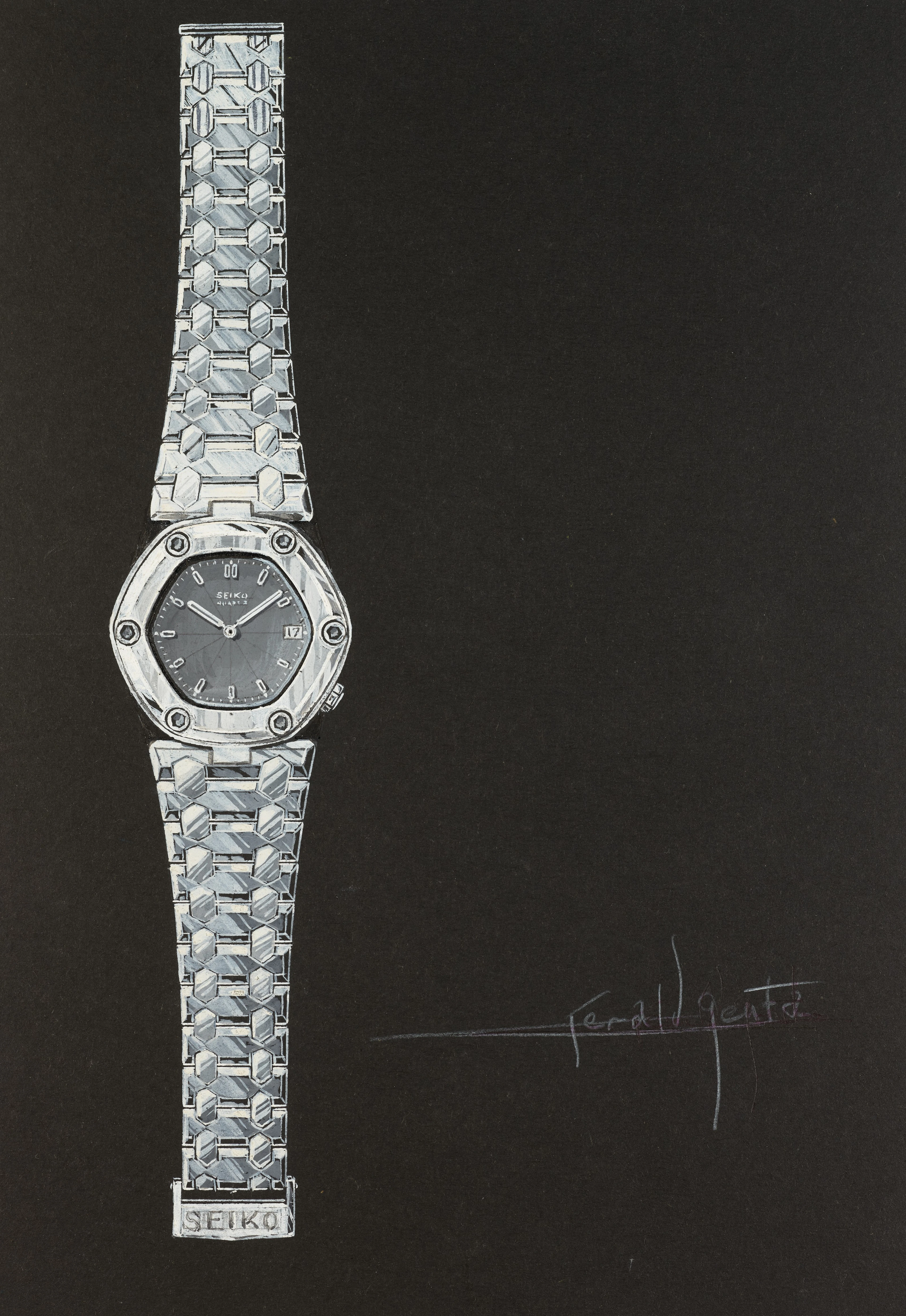 An original prototype design of a bracelet watch with accompanying NFT