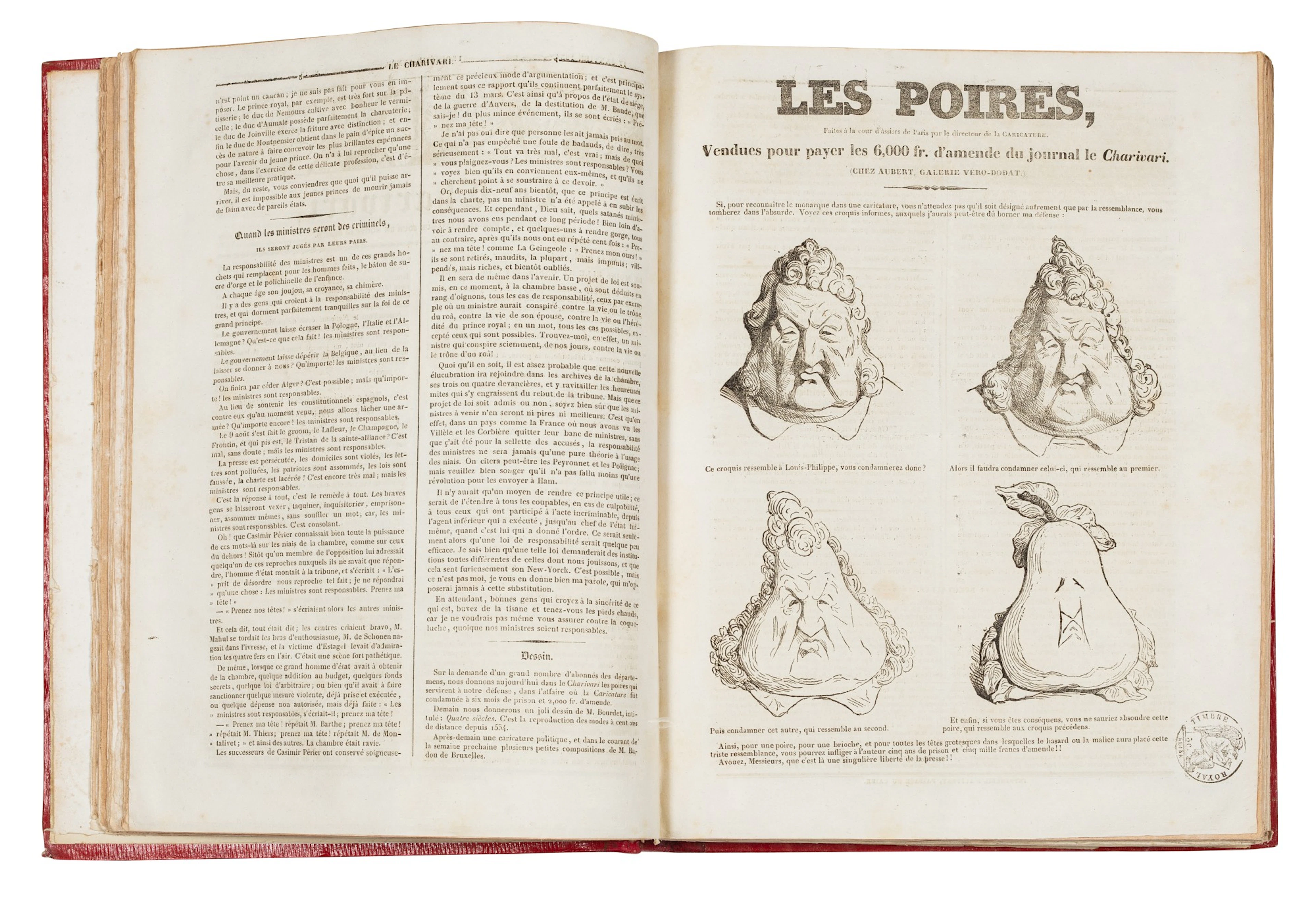 1 080 numéros en 9 volumes in-4, demi-maroquin rouge. Célèbre revue satirique
