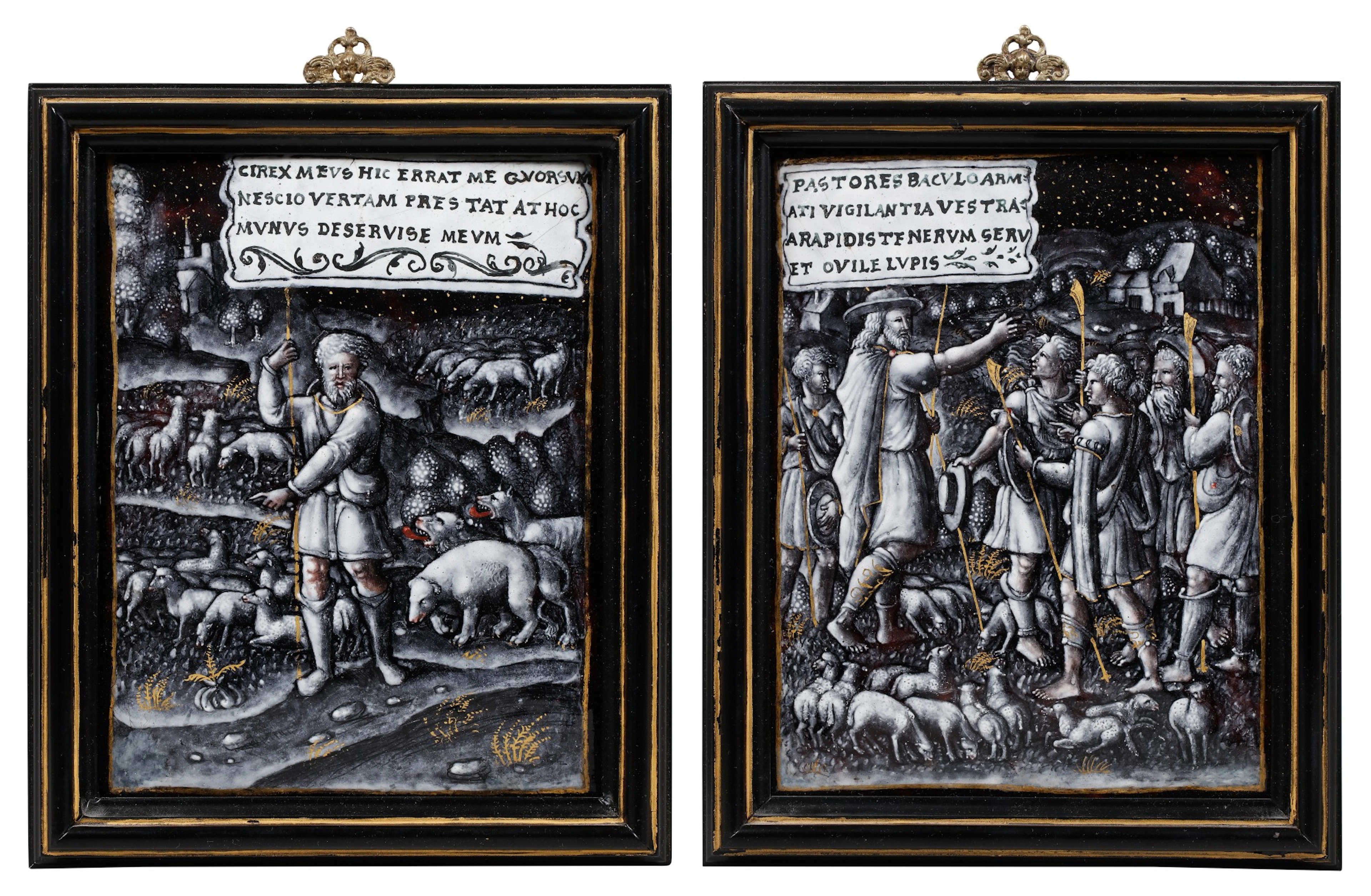 A pair of Enamel plates from the Shepherd series | Paire...