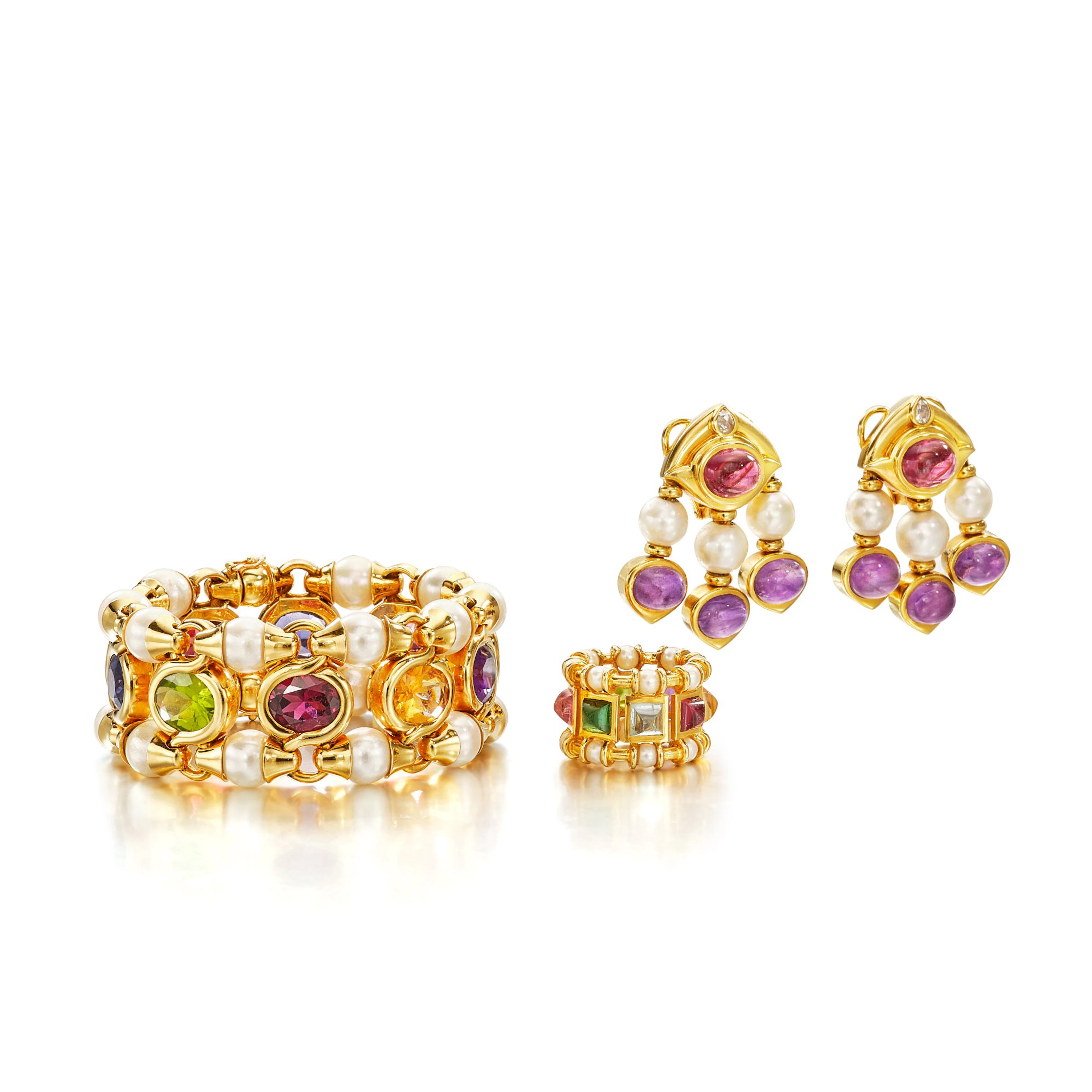 Group of Gem Set and Cultured Pearl Jewellery | 寶石 配 養殖珍珠 珠寶首飾一組