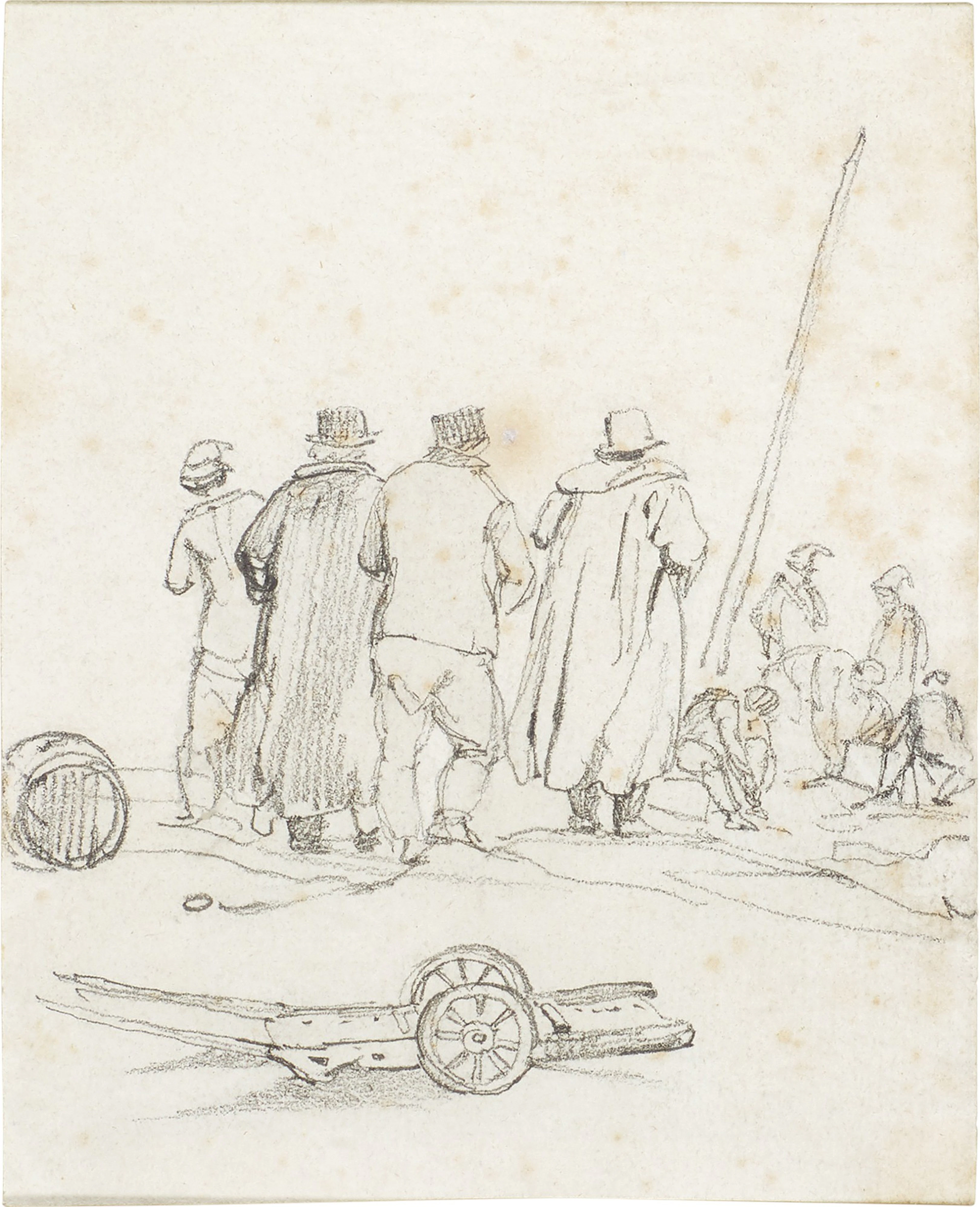 Townsfolk at the quayside watching stone workers, Dunkerque