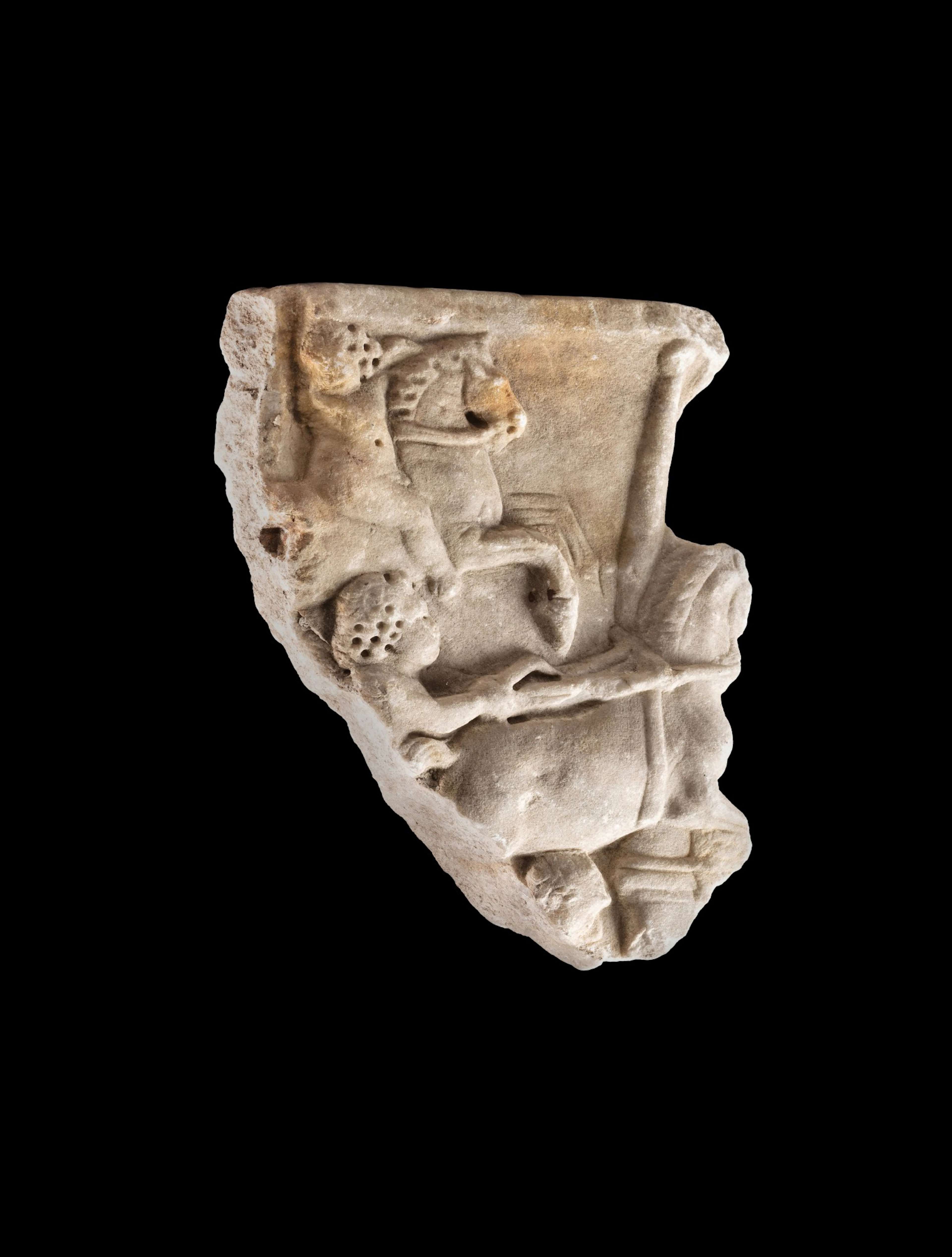 A Roman Marble Erotes Sarcophagus Fragment with Chariot Race, 3rd Century A.D.